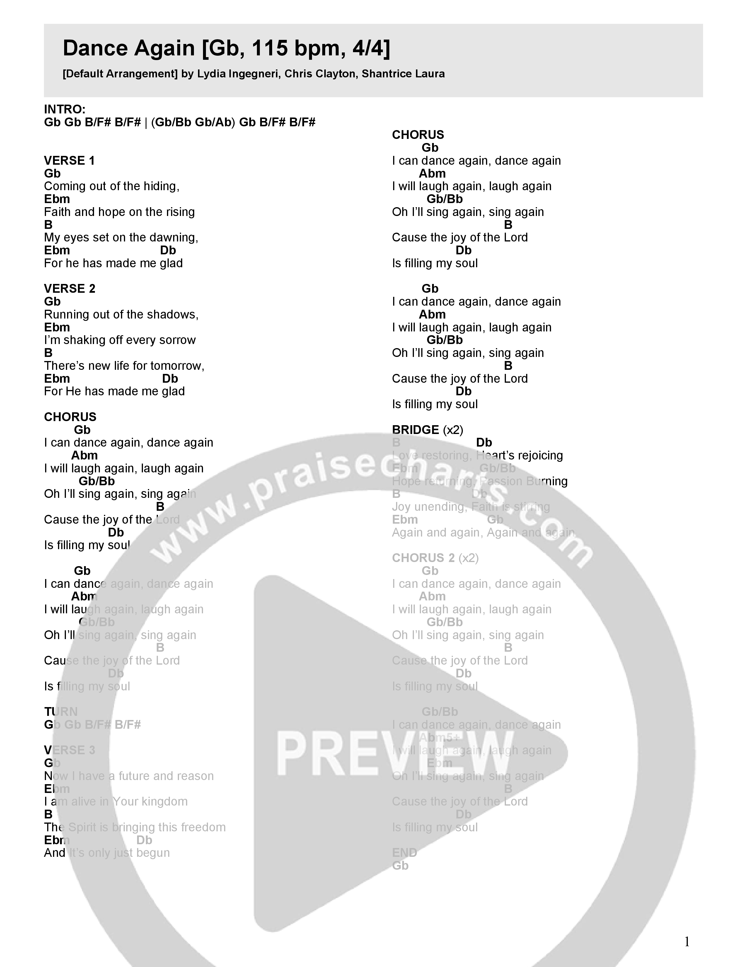 Dance Again (Live) Chord Chart (Lydia Ingegneri)