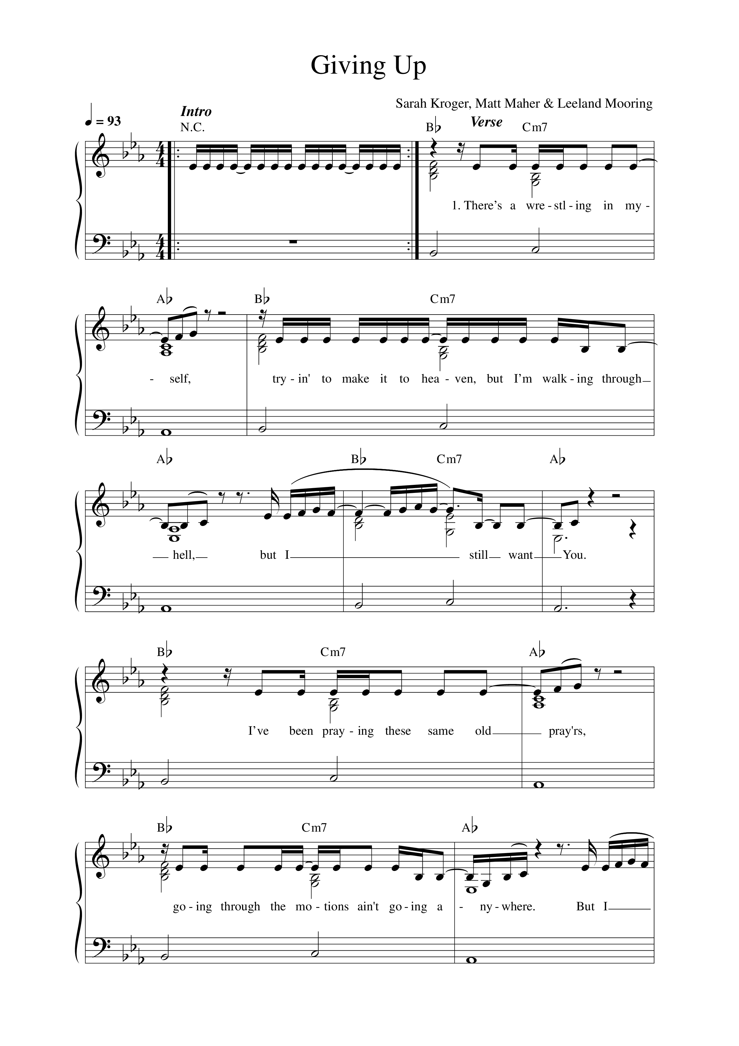 Giving Up Lead Sheet Melody (Sarah Kroger)