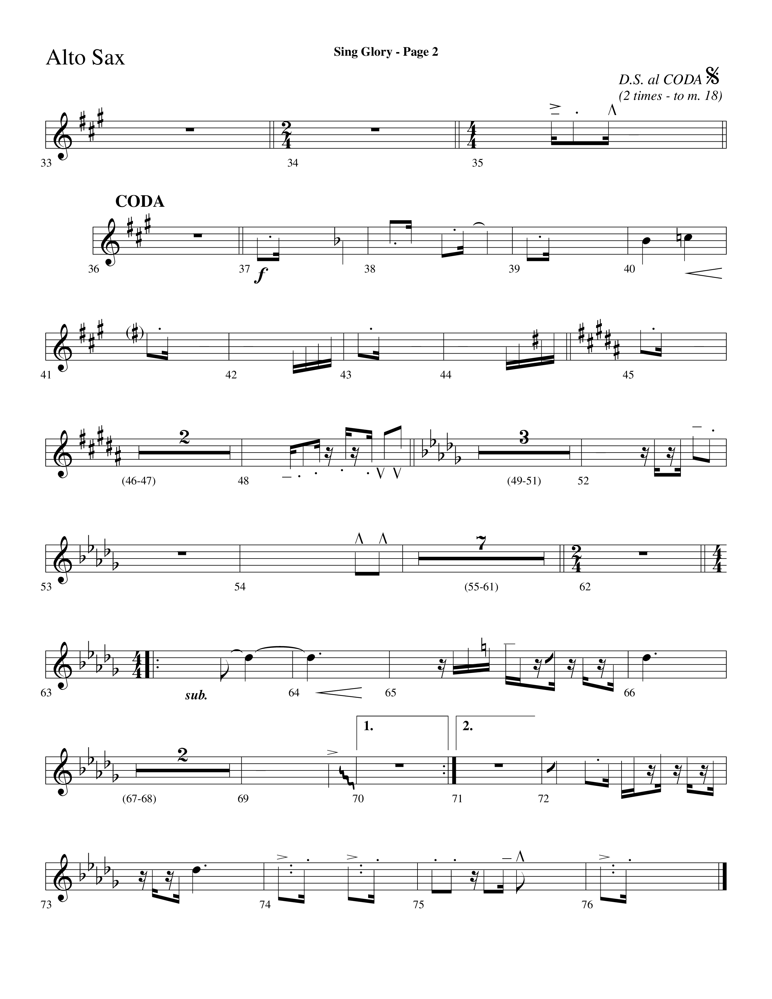 Sing Glory (with All Creatures Of Our God And King) (Choral Anthem SATB) Alto Sax 1/2 (Lifeway Choral / Arr. Dave Williamson)