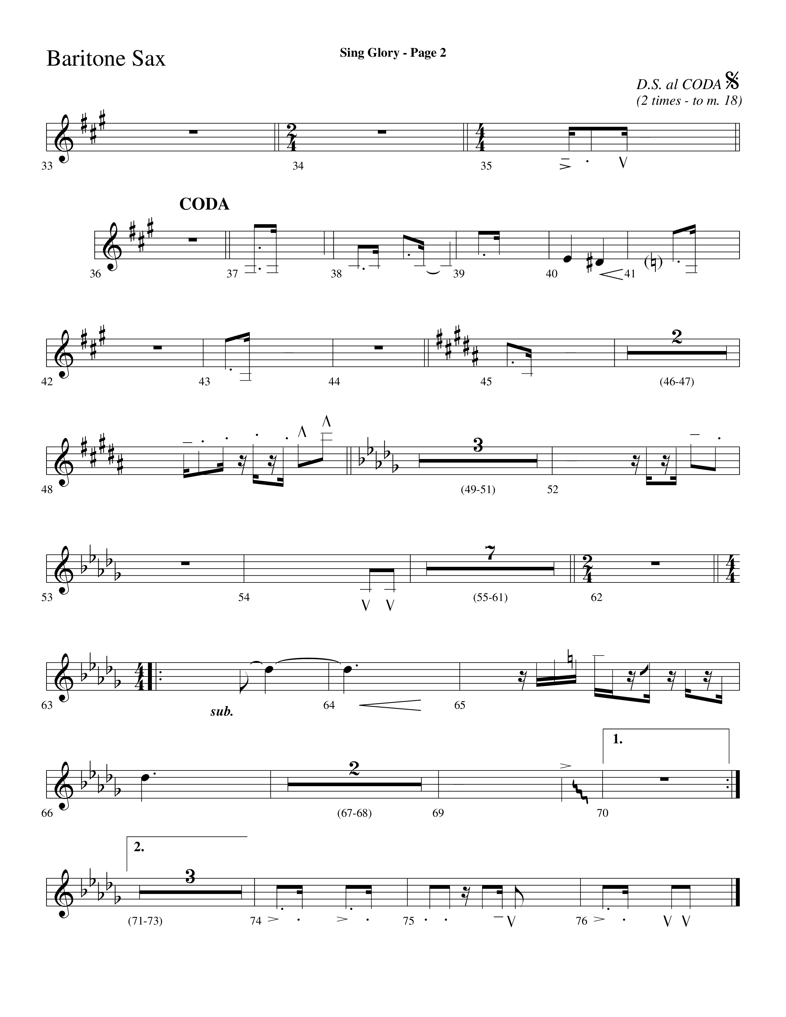 Sing Glory (with All Creatures Of Our God And King) (Choral Anthem SATB) Bari Sax (Lifeway Choral / Arr. Dave Williamson)