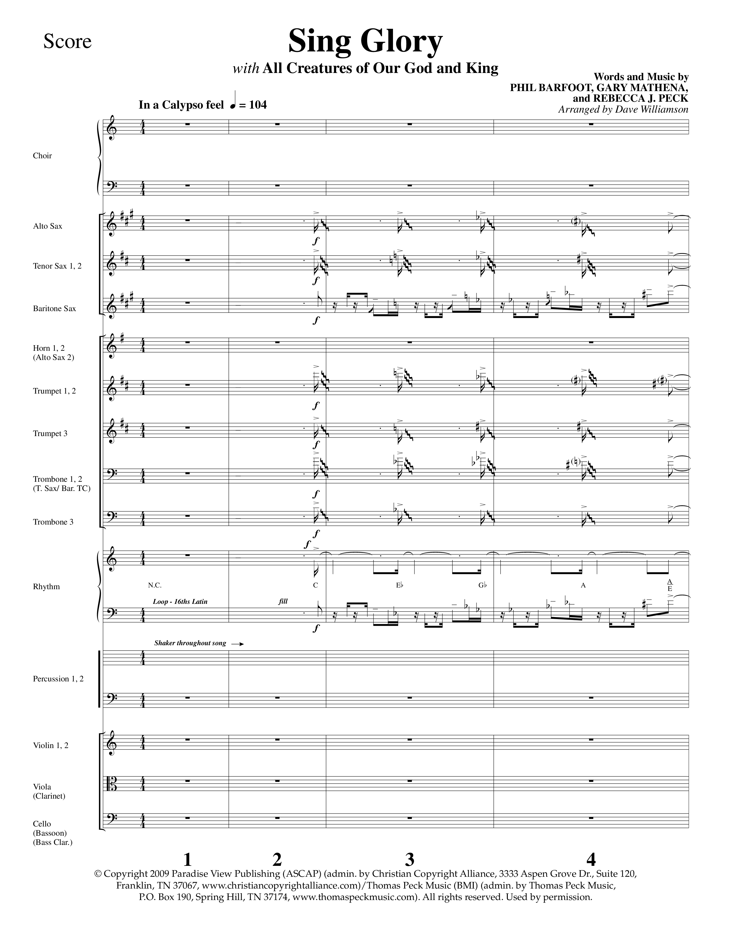 Sing Glory (with All Creatures Of Our God And King) (Choral Anthem SATB) Conductor's Score (Lifeway Choral / Arr. Dave Williamson)