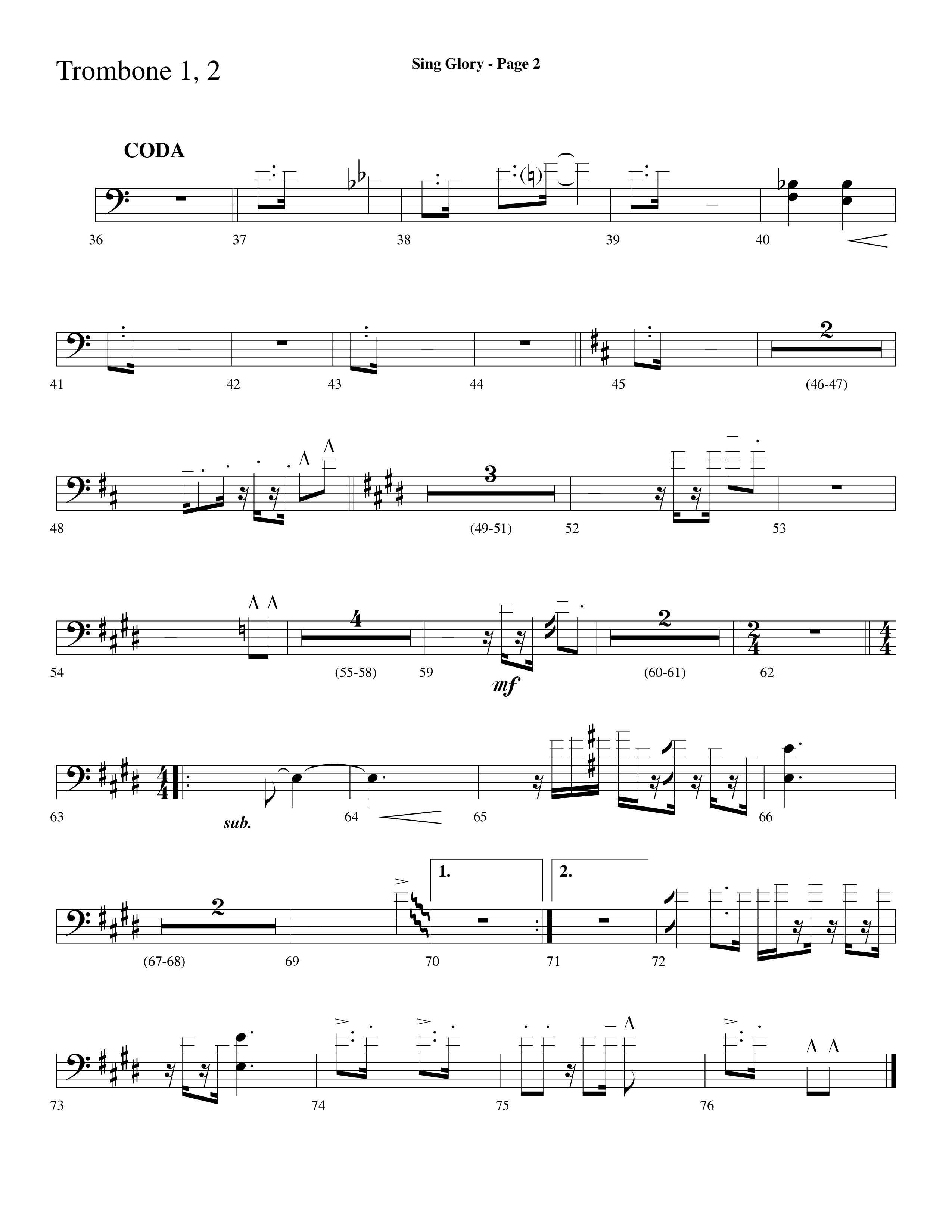 Sing Glory (with All Creatures Of Our God And King) (Choral Anthem SATB) Trombone 1/2 (Lifeway Choral / Arr. Dave Williamson)
