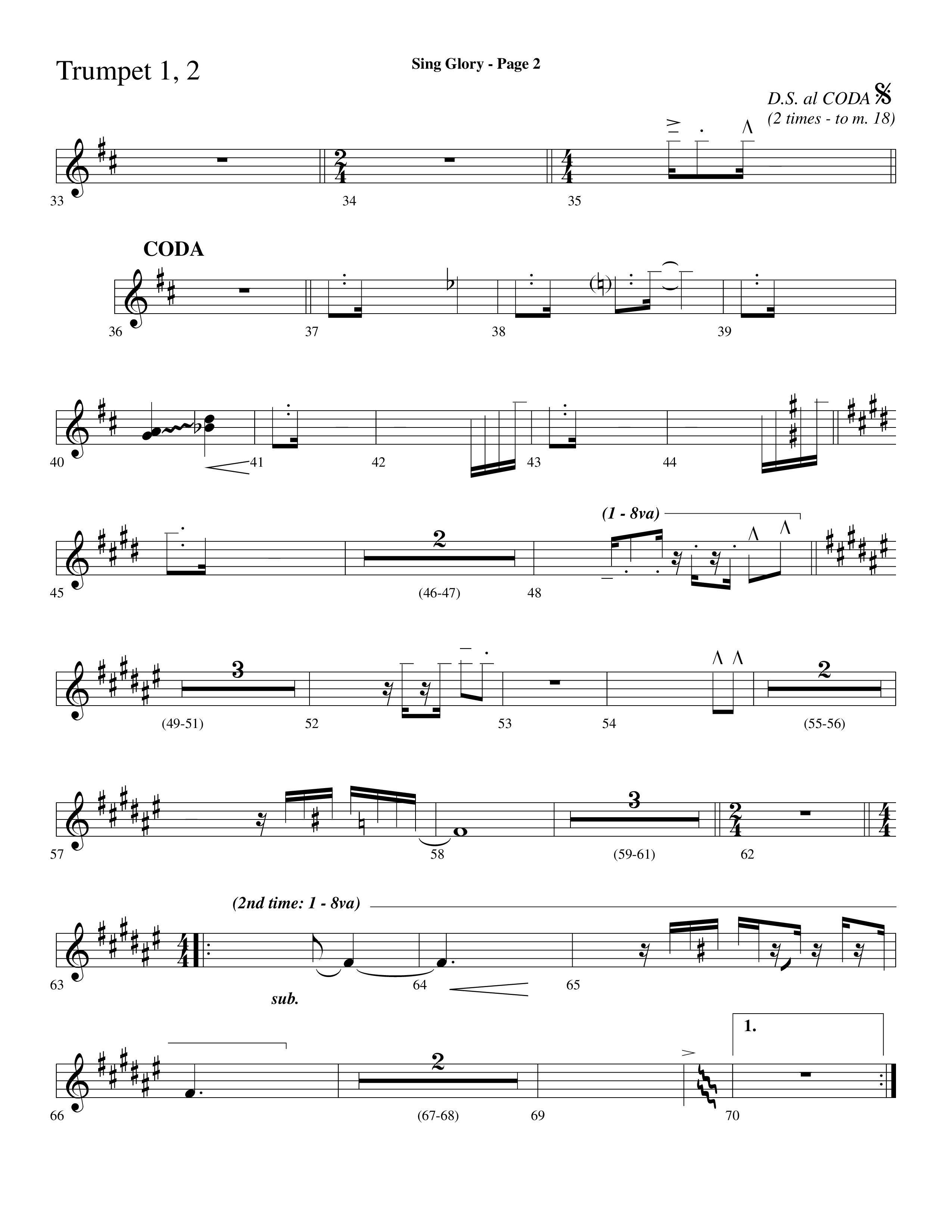 Sing Glory (with All Creatures Of Our God And King) (Choral Anthem SATB) Trumpet 1,2 (Lifeway Choral / Arr. Dave Williamson)