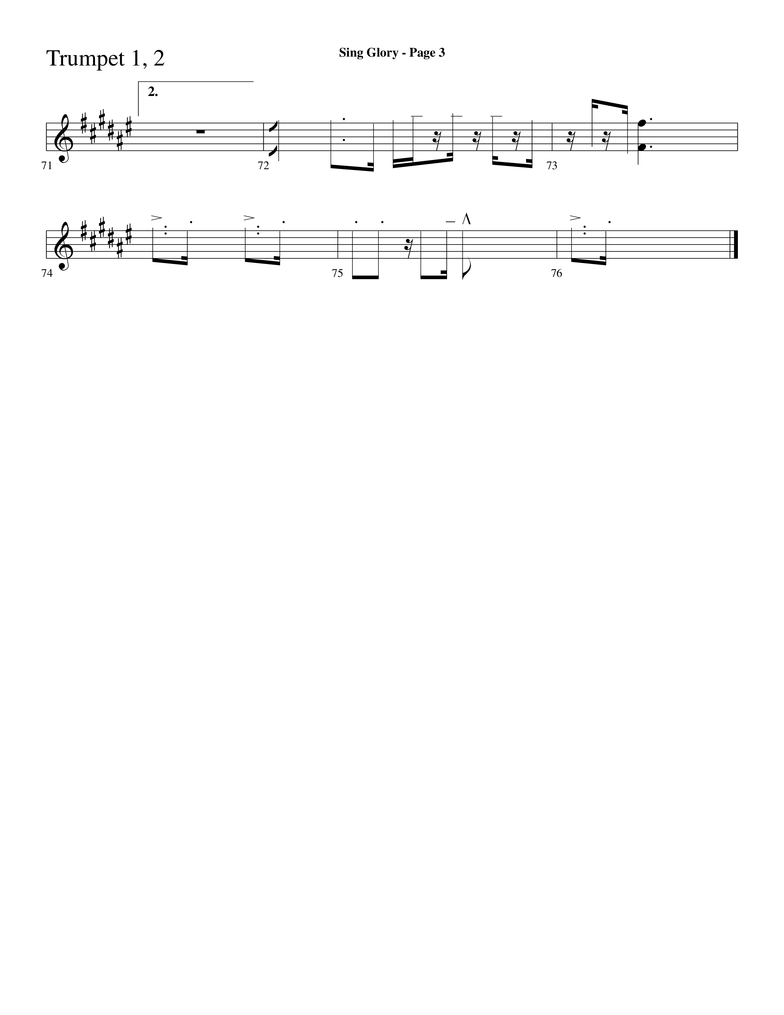 Sing Glory (with All Creatures Of Our God And King) (Choral Anthem SATB) Trumpet 1,2 (Lifeway Choral / Arr. Dave Williamson)