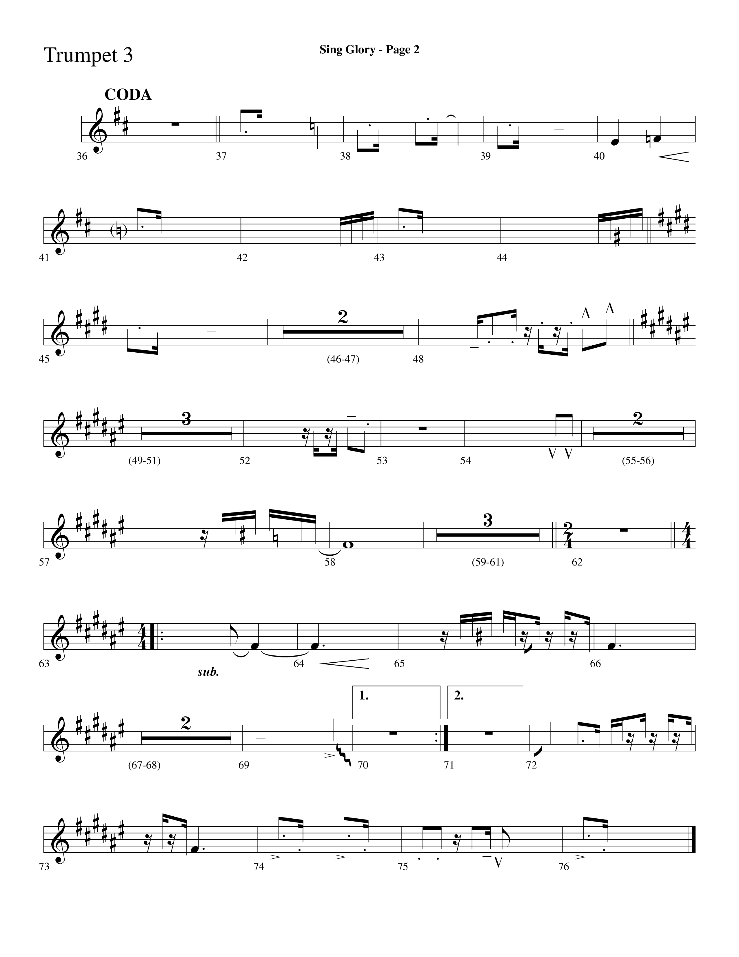 Sing Glory (with All Creatures Of Our God And King) (Choral Anthem SATB) Trumpet 3 (Lifeway Choral / Arr. Dave Williamson)