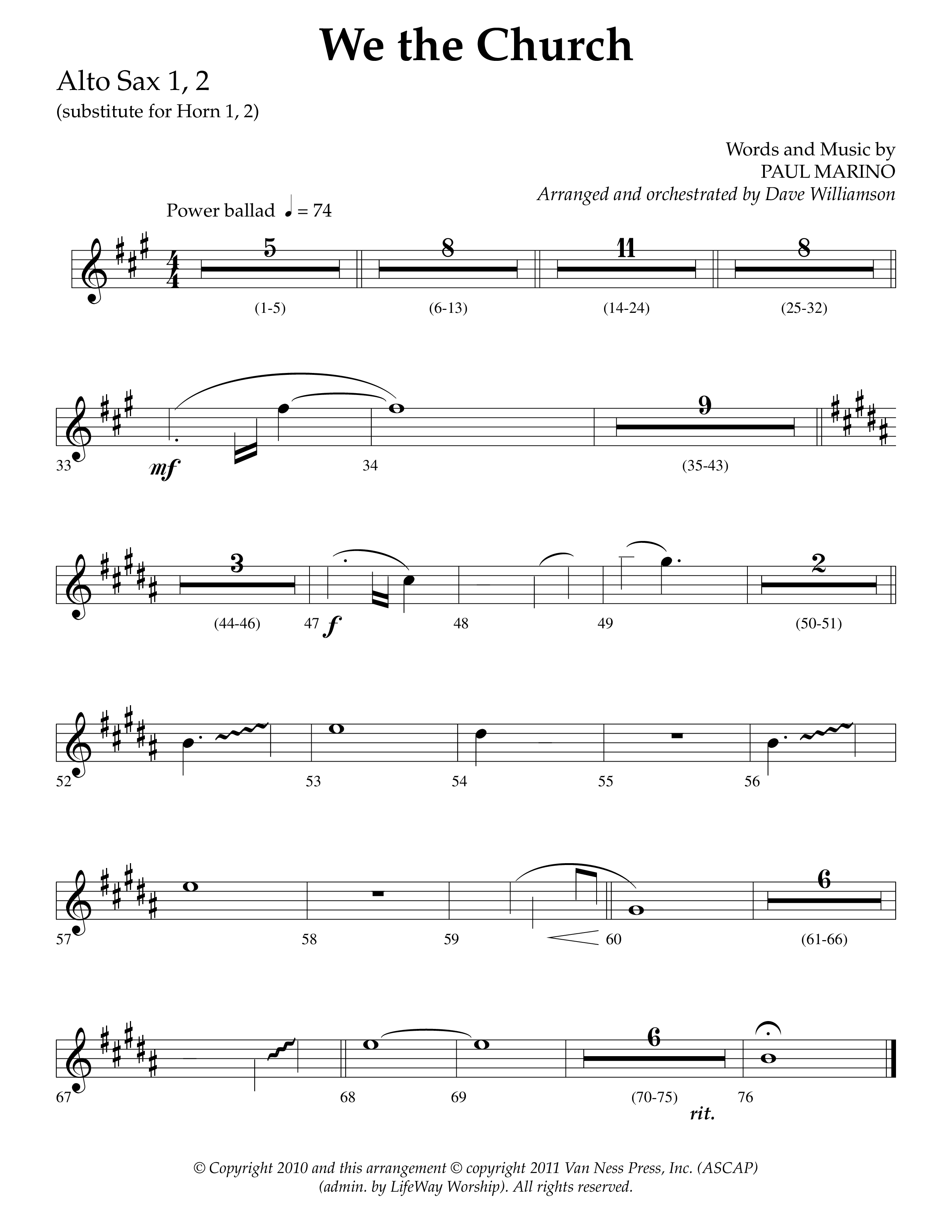 We The Church (Choral Anthem SATB) Alto Sax 1/2 (Lifeway Choral / Arr. Dave Williamson)