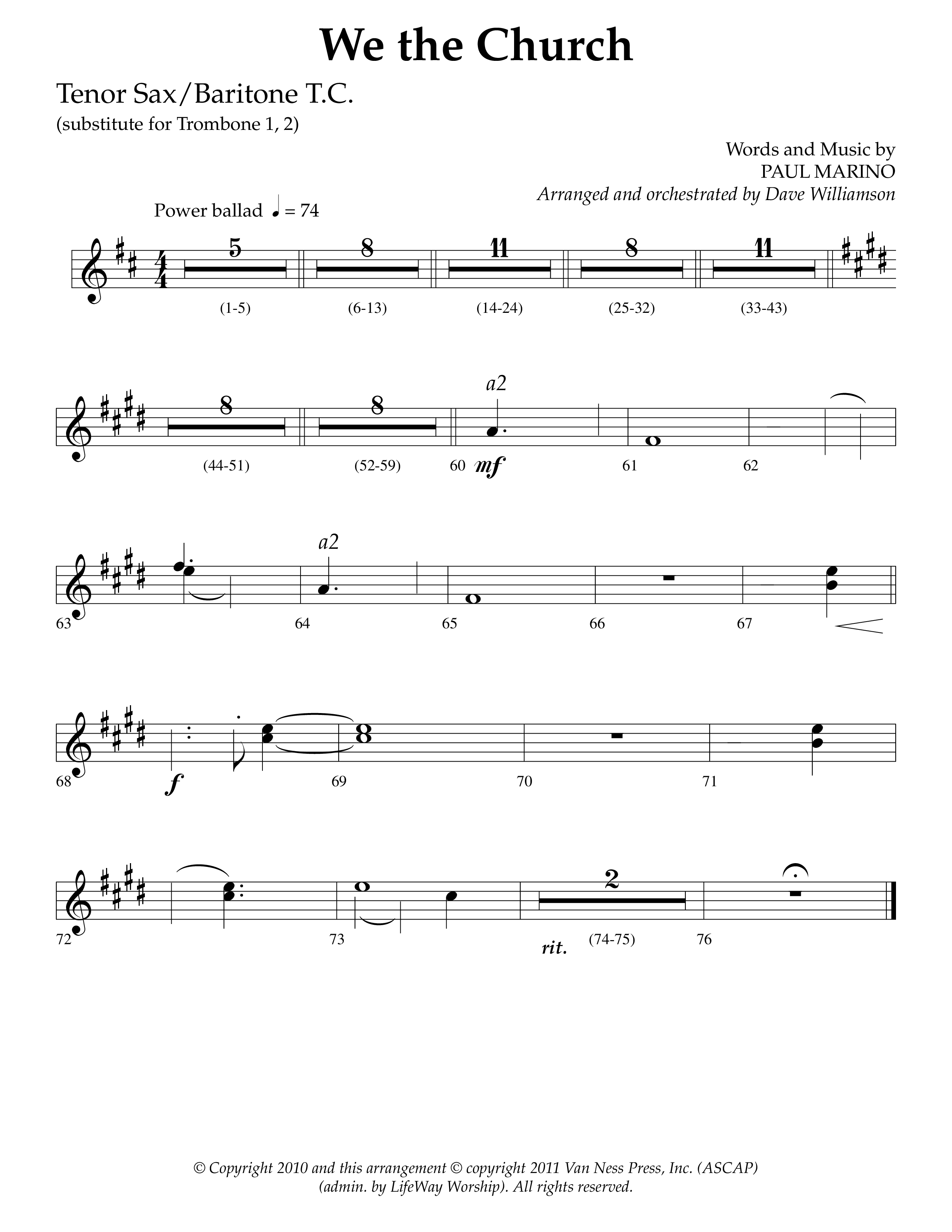 We The Church (Choral Anthem SATB) Tenor Sax/Baritone T.C. (Lifeway Choral / Arr. Dave Williamson)