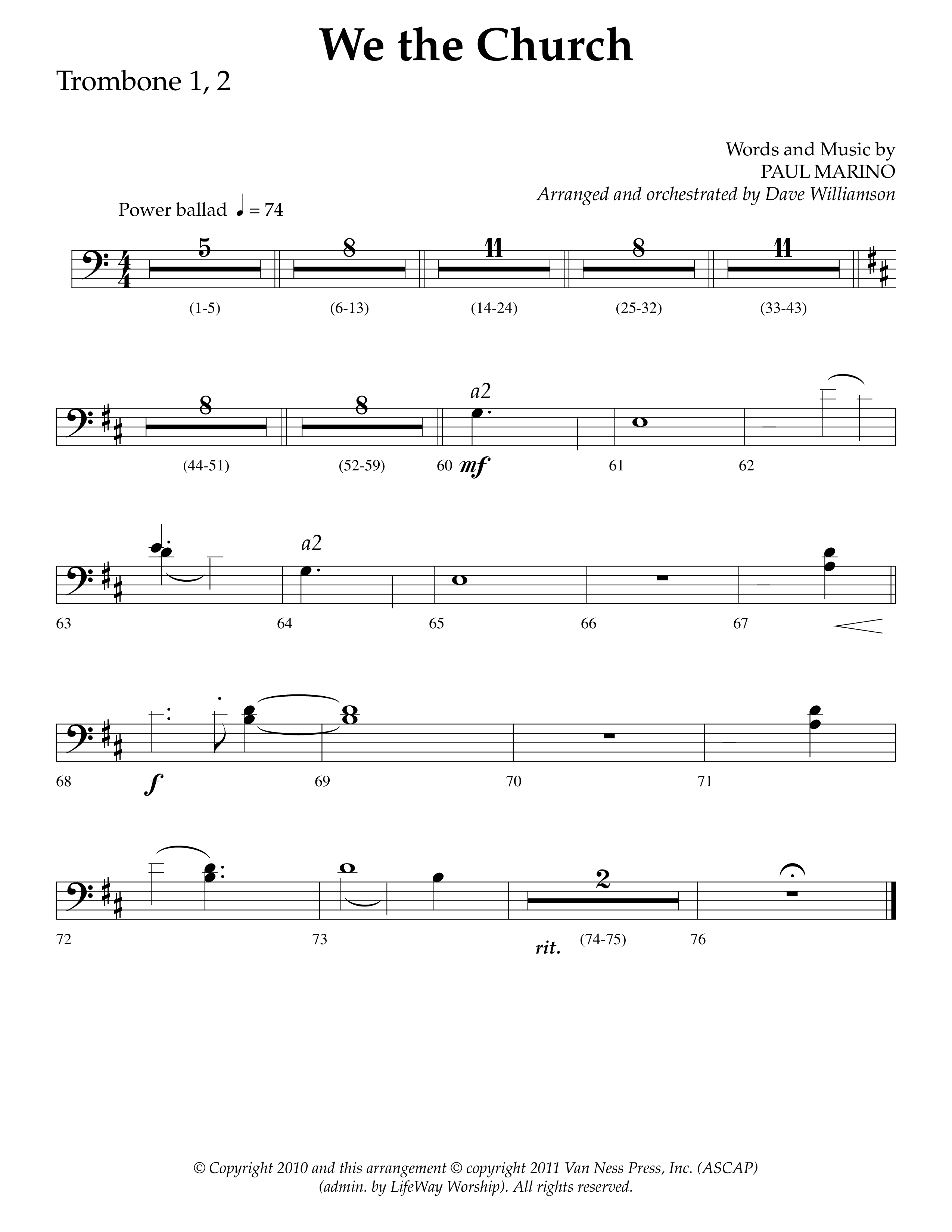 We The Church (Choral Anthem SATB) Trombone 1/2 (Lifeway Choral / Arr. Dave Williamson)
