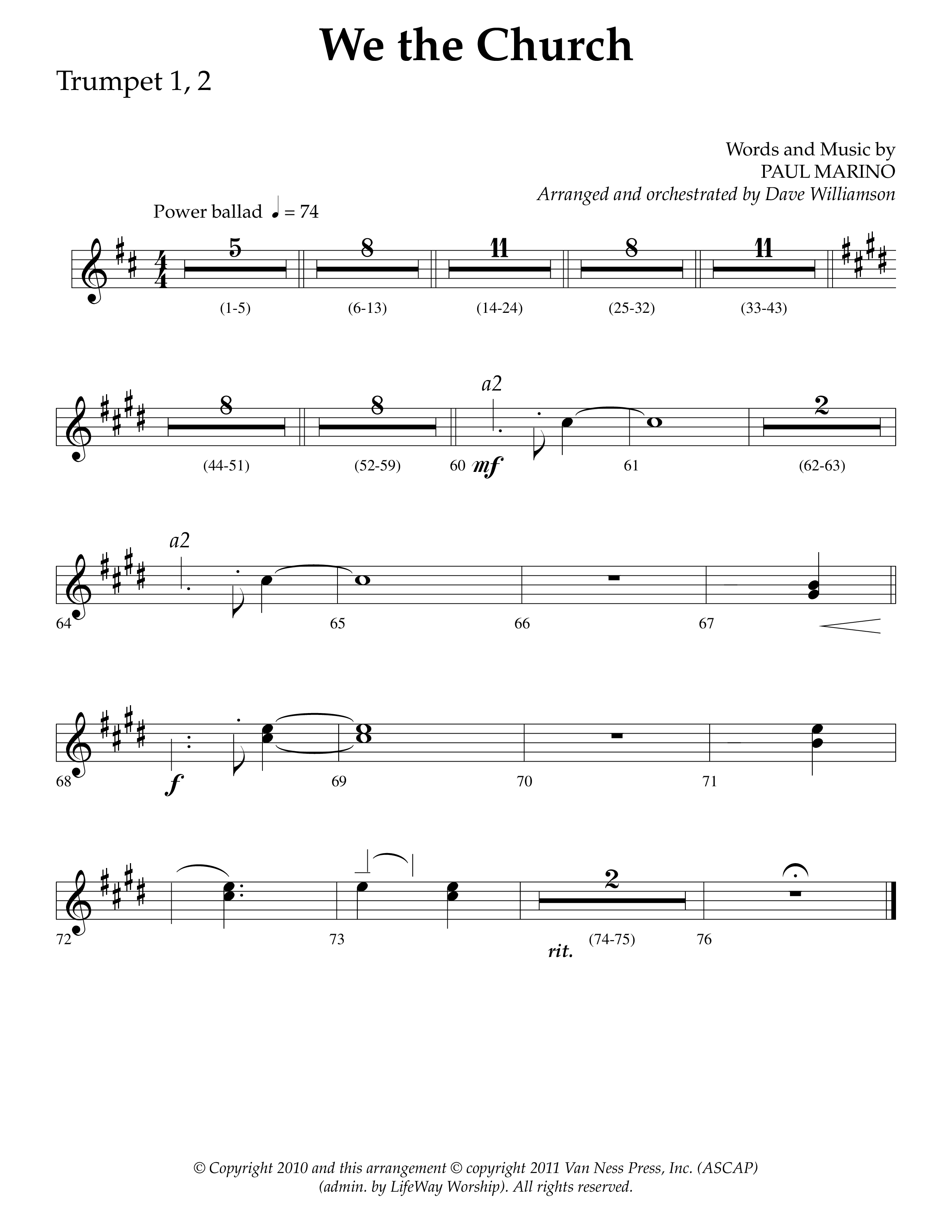 We The Church (Choral Anthem SATB) Trumpet 1,2 (Lifeway Choral / Arr. Dave Williamson)