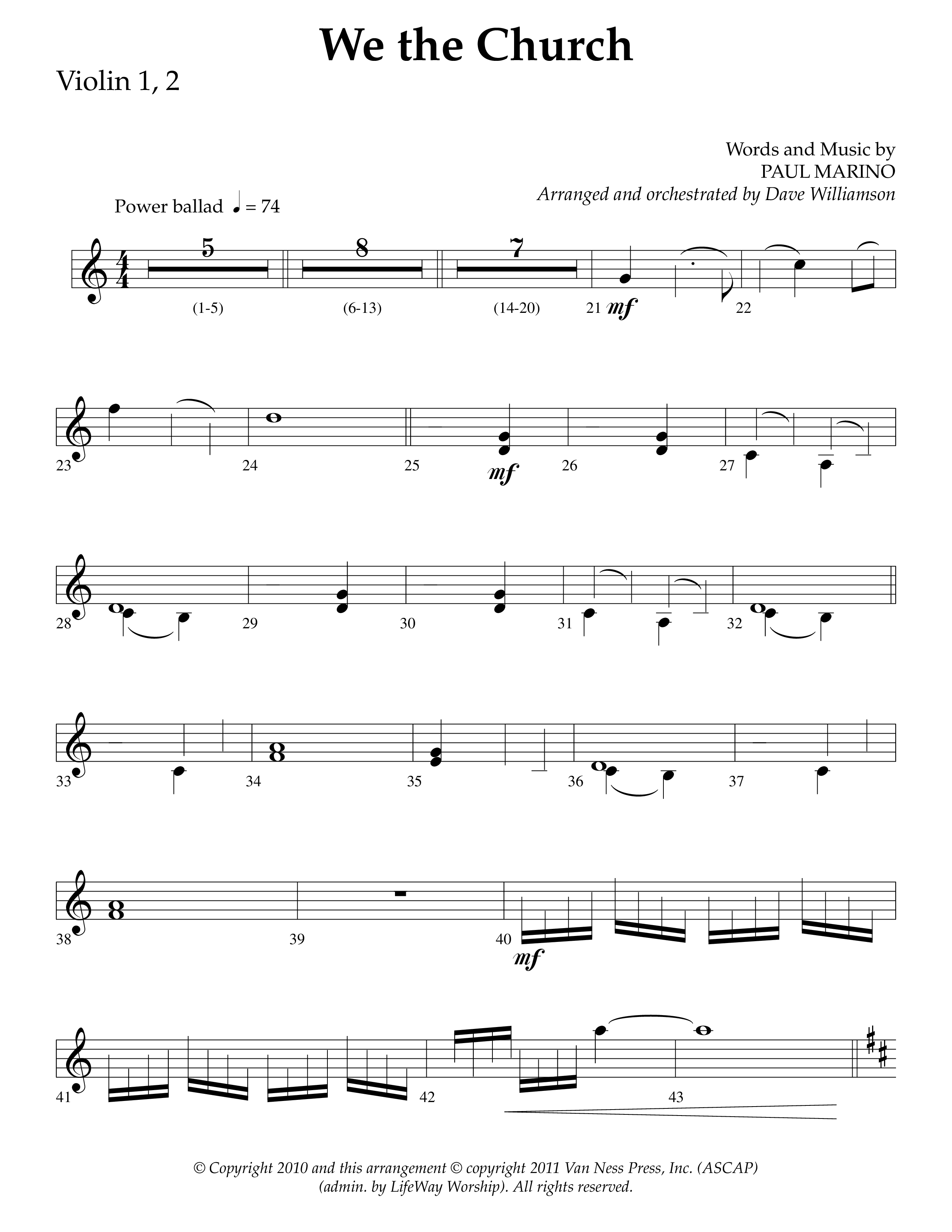 We The Church (Choral Anthem SATB) Violin 1/2 (Lifeway Choral / Arr. Dave Williamson)
