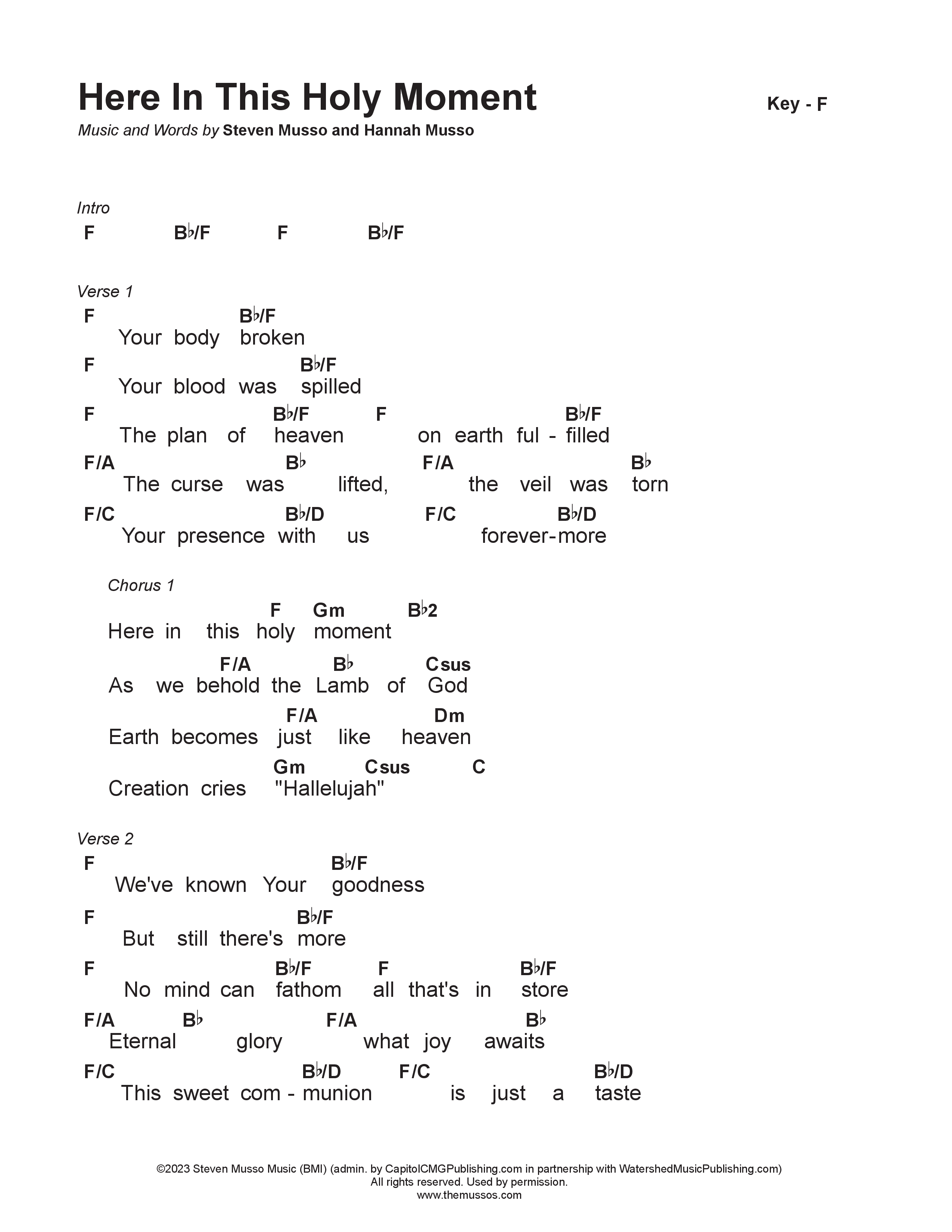 Here In This Holy Moment Chord Chart (Steven & Hannah Musso)