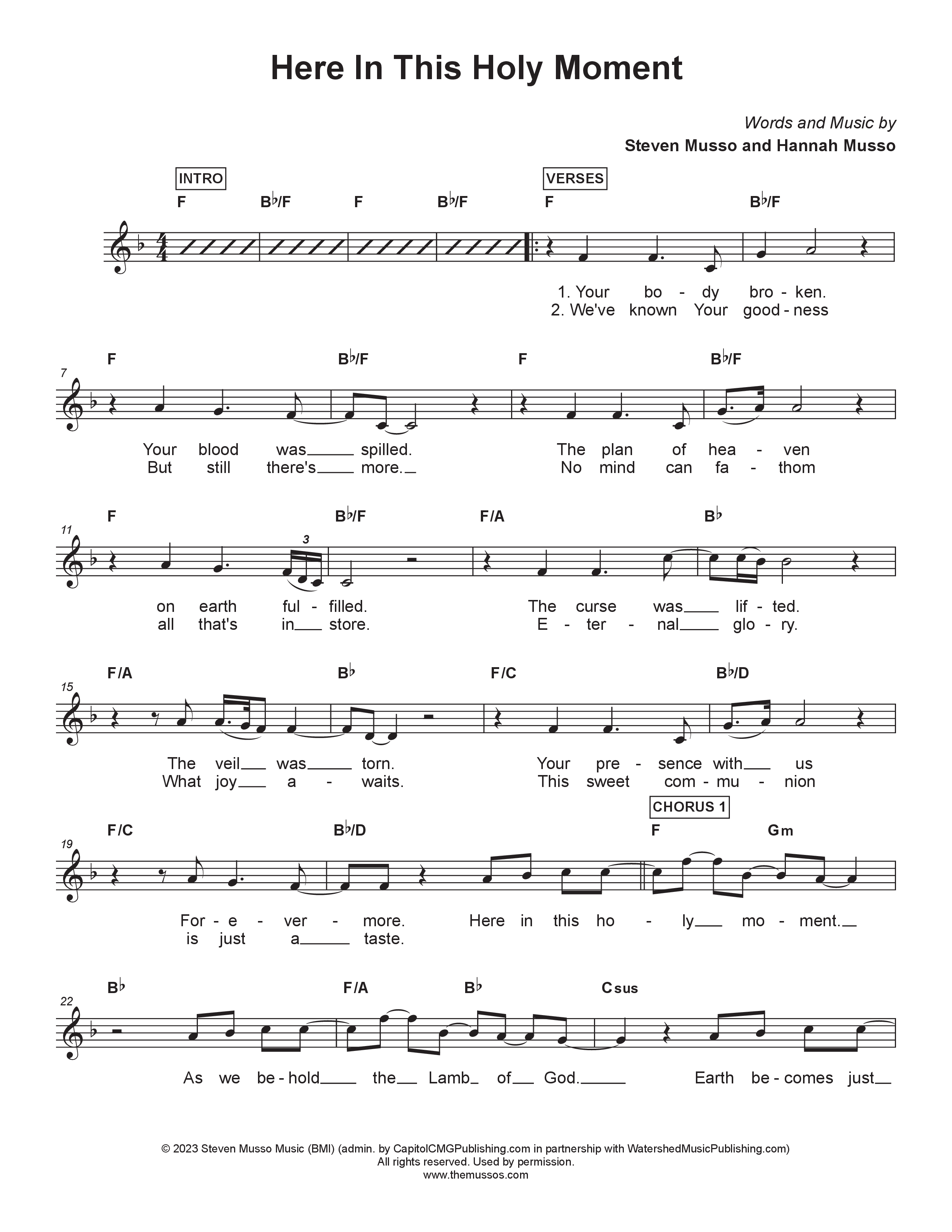 Here In This Holy Moment Lead Sheet Melody (Steven & Hannah Musso)