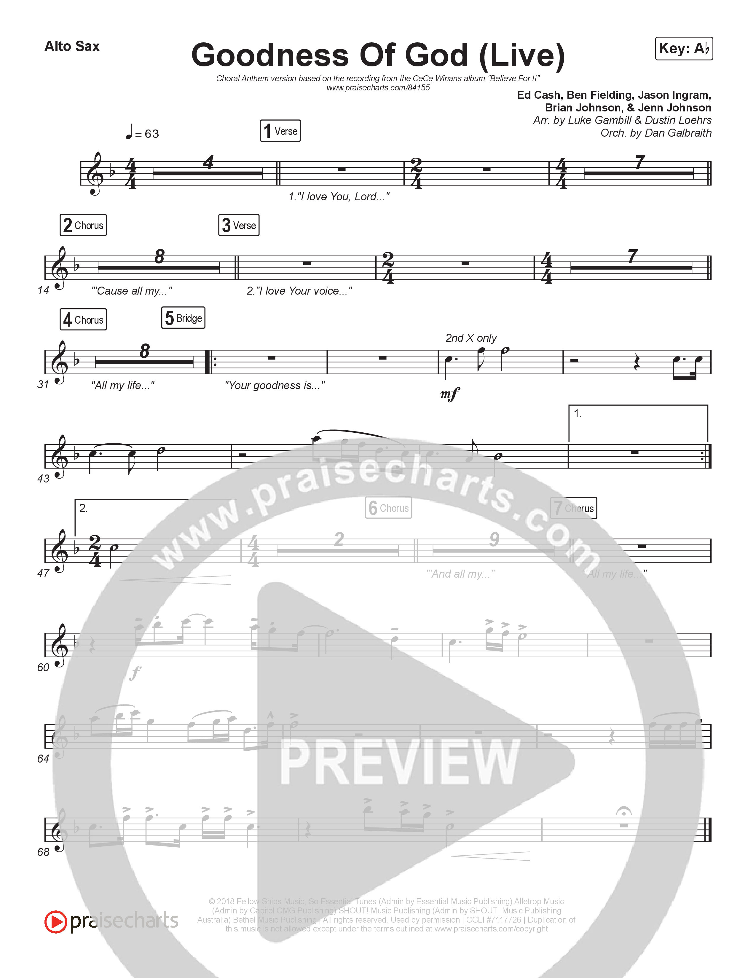Goodness Of God (Choral Anthem SATB) Sax Pack (CeCe Winans / Arr. Luke Gambill)