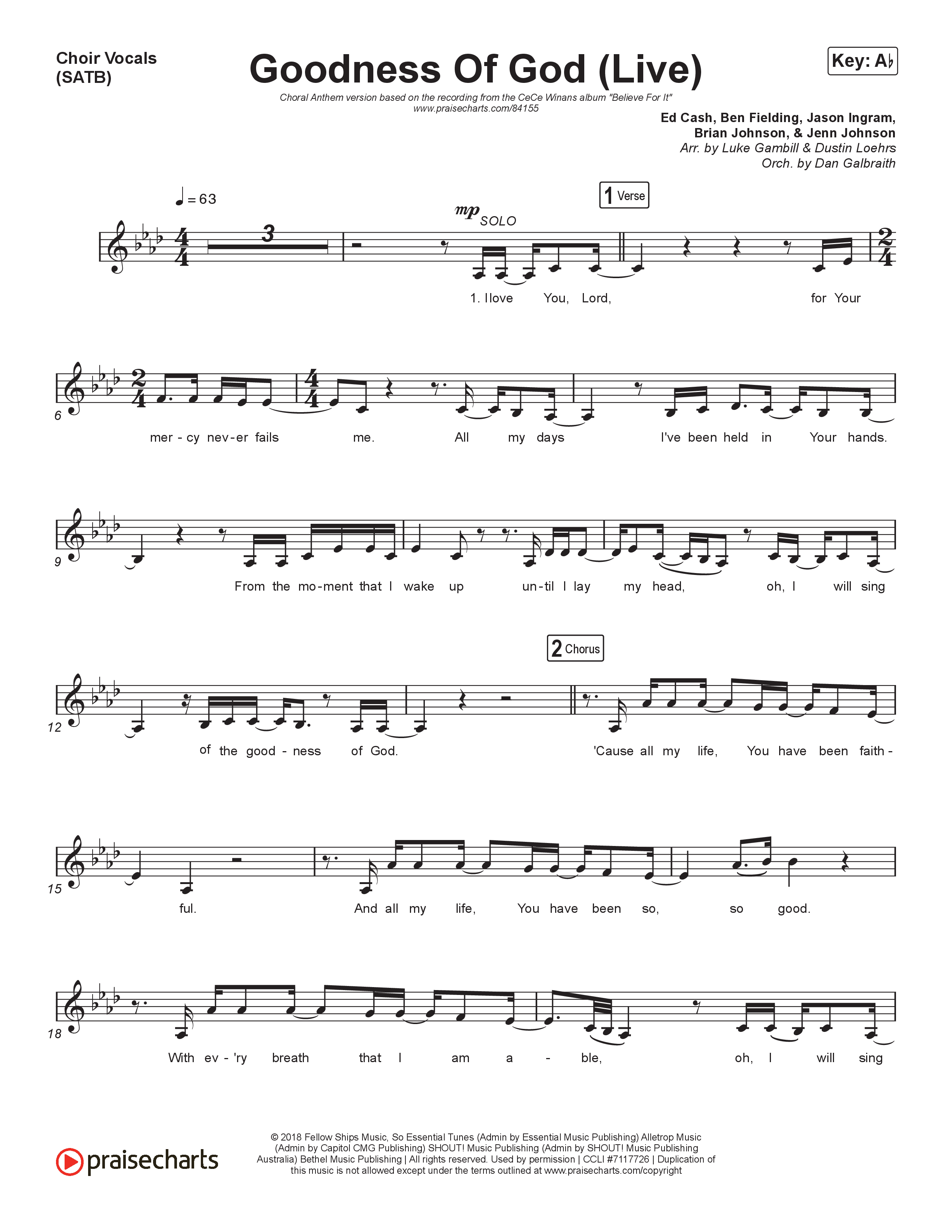 Goodness Of God (Choral Anthem SATB) Choir Sheet (SATB) (CeCe Winans / Arr. Luke Gambill)