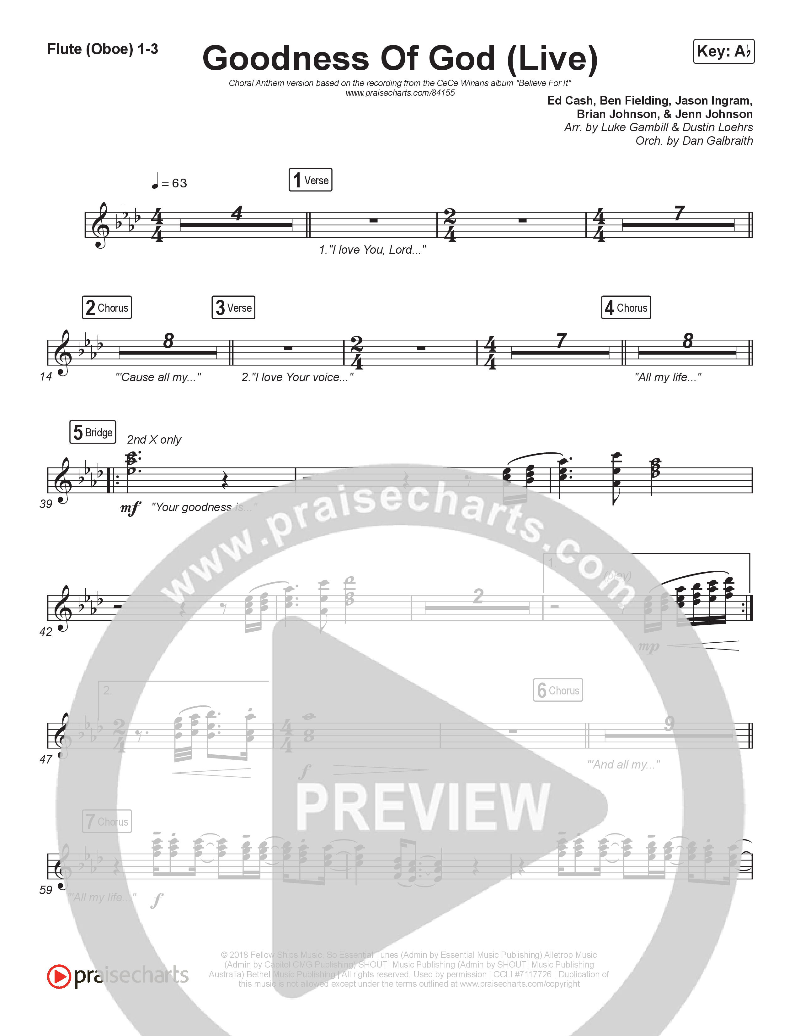 Goodness Of God (Choral Anthem SATB) Flute/Oboe 1/2/3 (CeCe Winans / Arr. Luke Gambill)