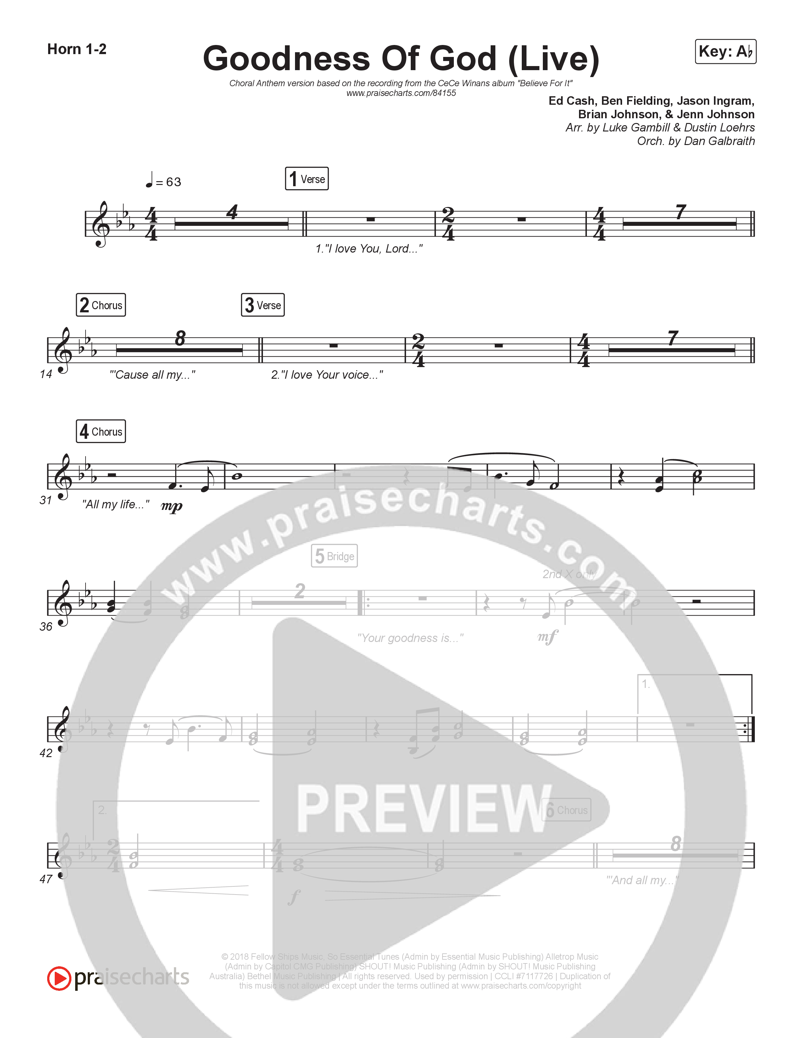 Goodness Of God (Choral Anthem SATB) French Horn 1,2 (CeCe Winans / Arr. Luke Gambill)