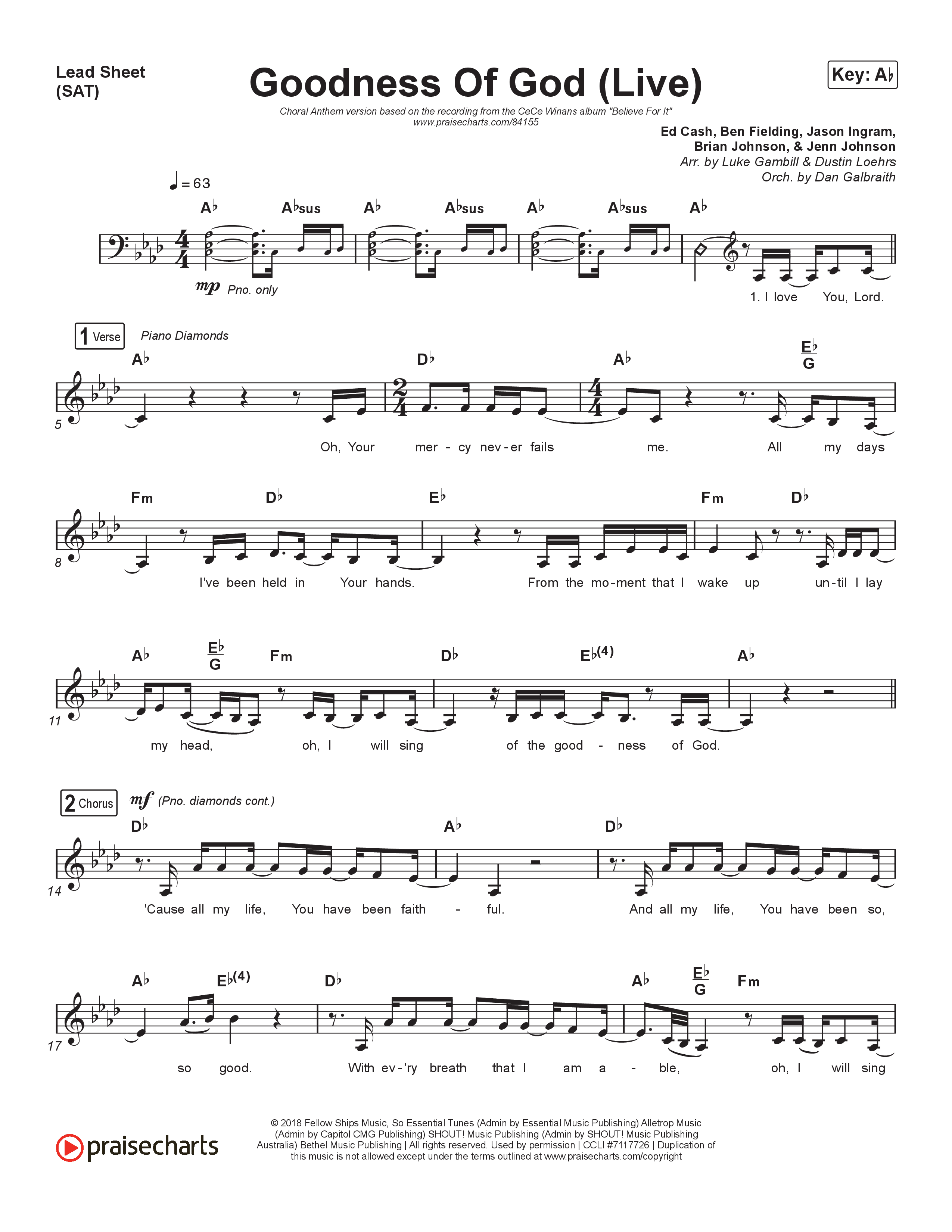 Goodness Of God (Choral Anthem SATB) Lead Sheet (SAT) (CeCe Winans / Arr. Luke Gambill)