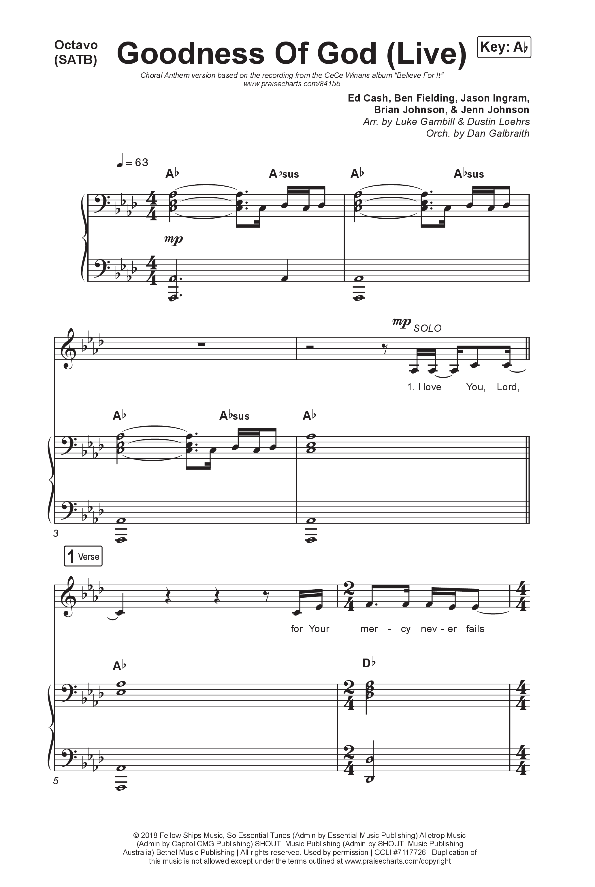 Goodness Of God (Choral Anthem SATB) Octavo (SATB & Pno) (CeCe Winans / Arr. Luke Gambill)