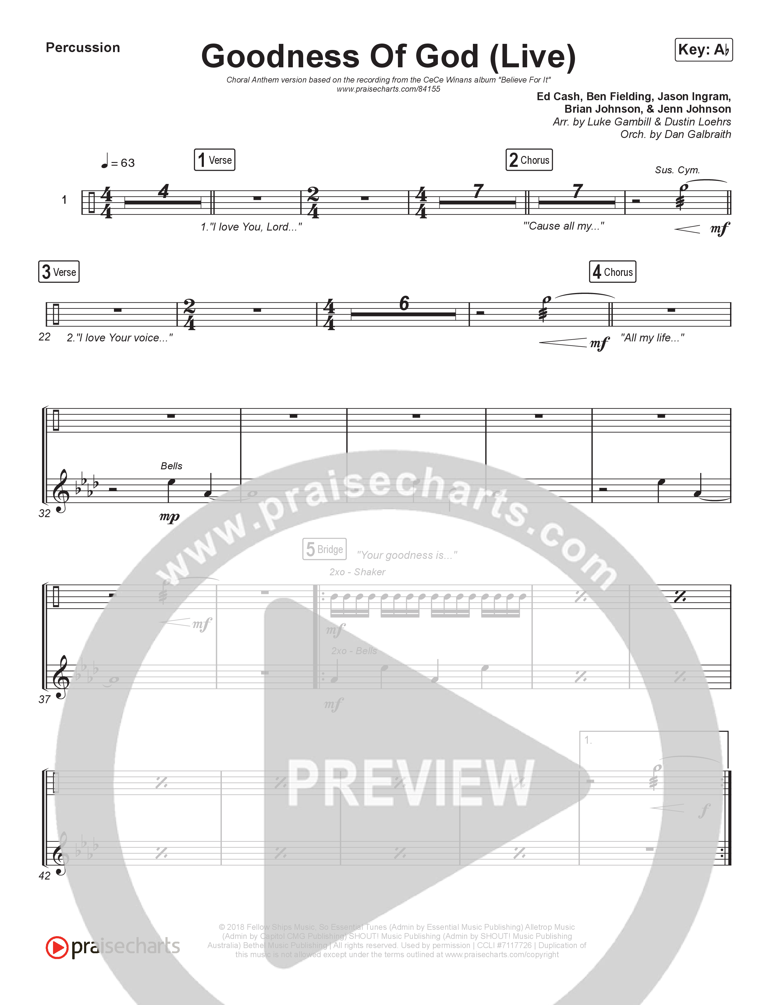 Goodness Of God (Choral Anthem SATB) Percussion (CeCe Winans / Arr. Luke Gambill)