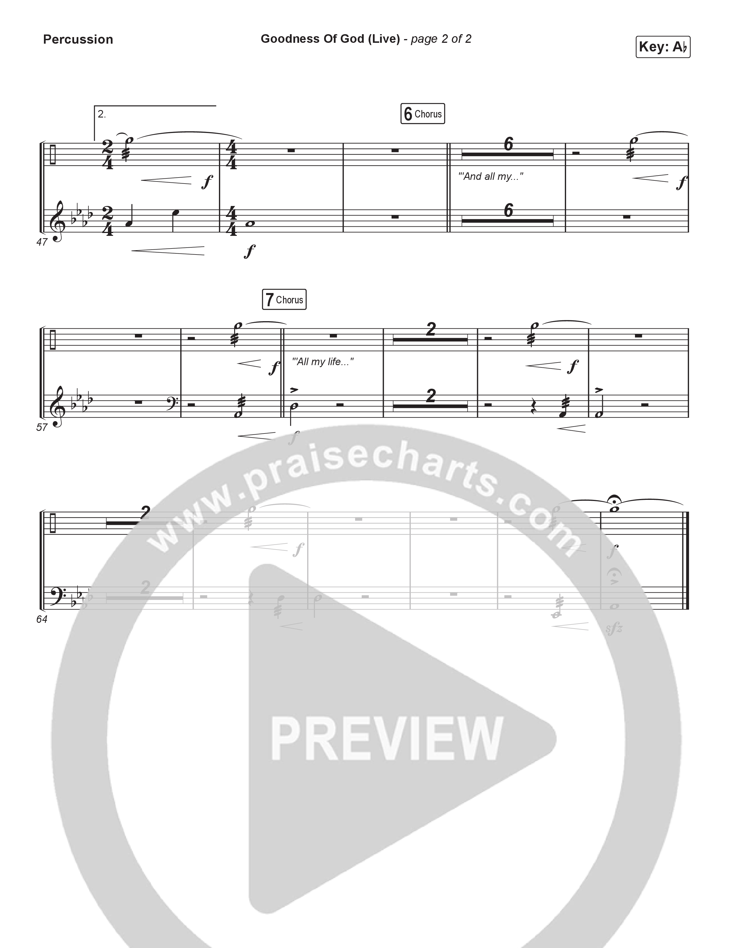 Goodness Of God (Choral Anthem SATB) Percussion (CeCe Winans / Arr. Luke Gambill)