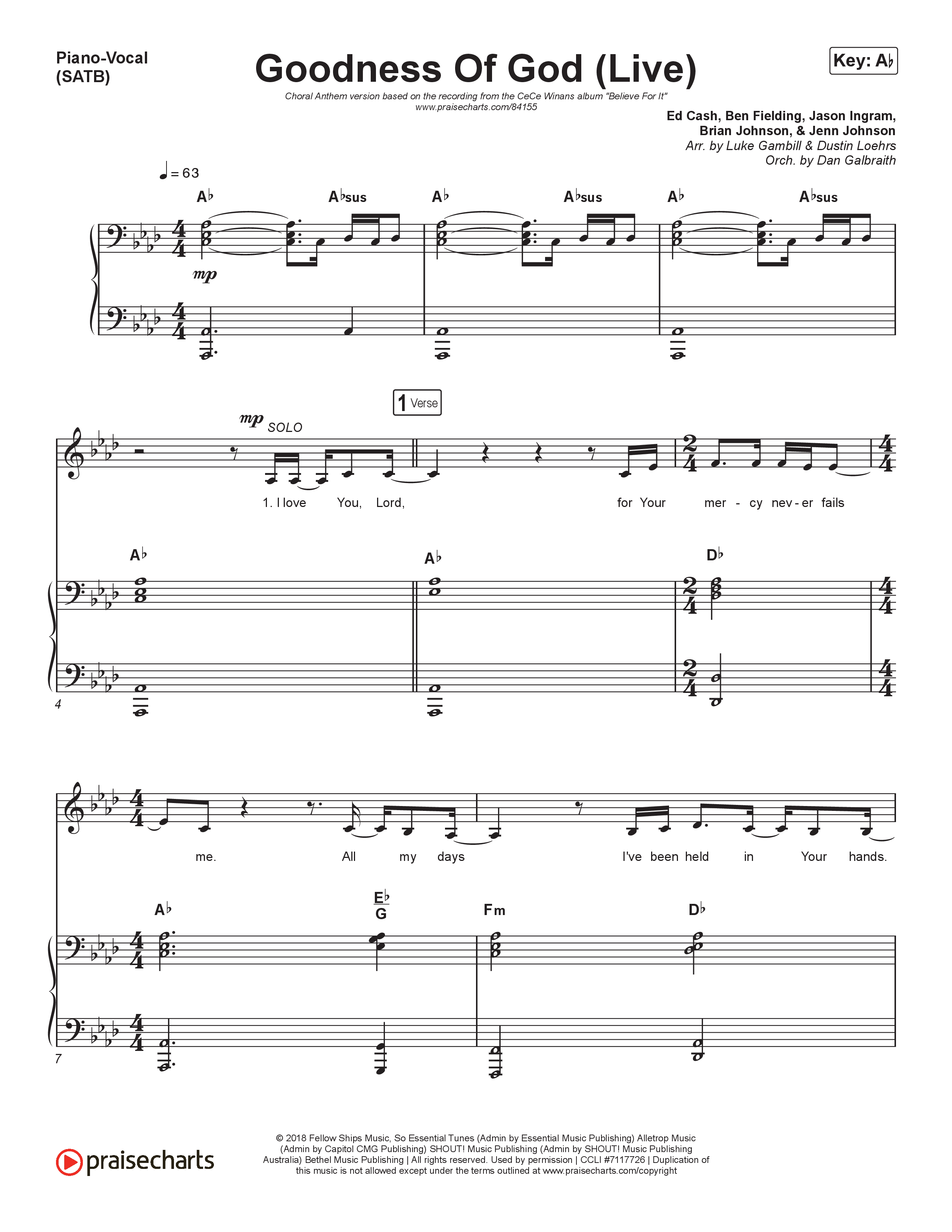 Goodness Of God (Choral Anthem SATB) Piano/Vocal (SATB) (CeCe Winans / Arr. Luke Gambill)