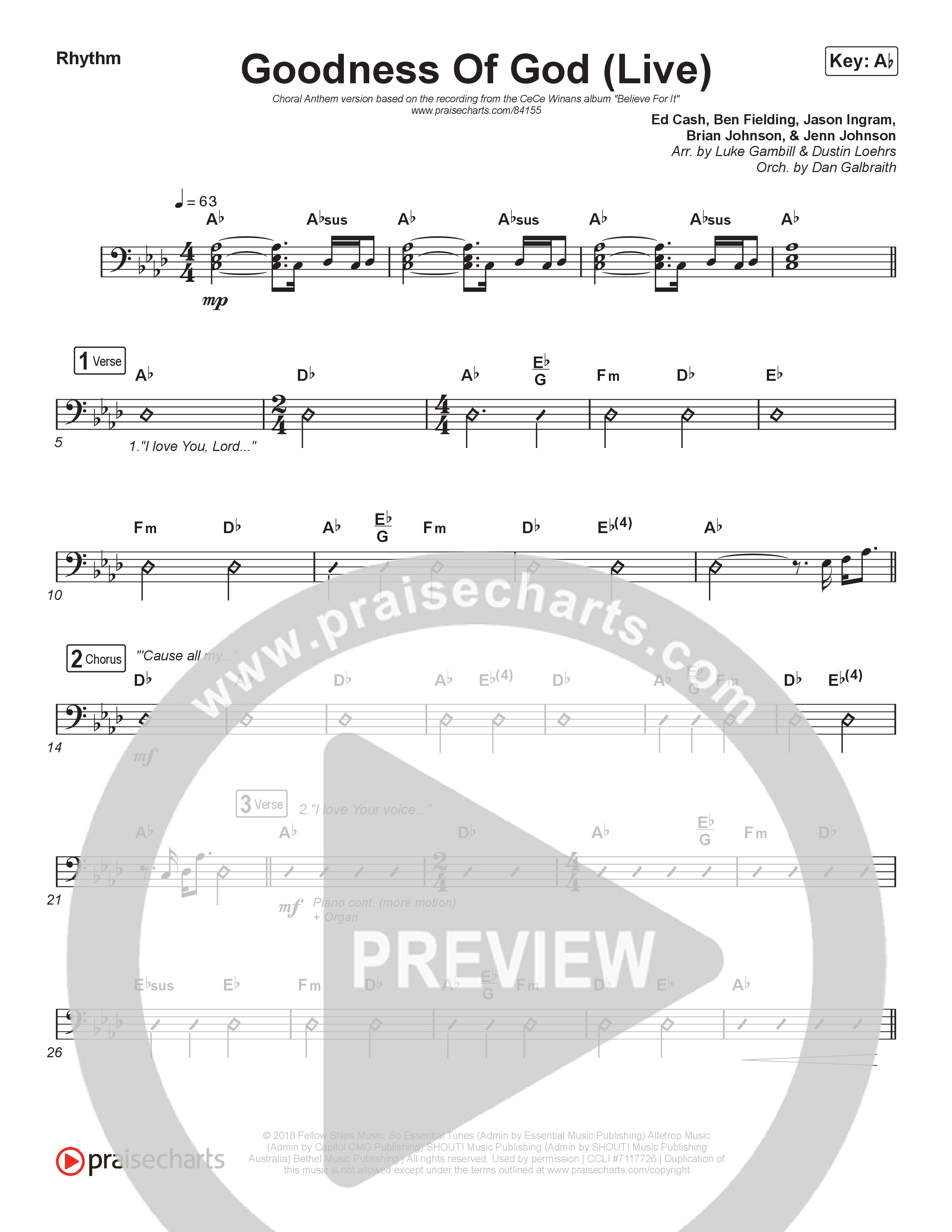 Goodness Of God (Choral Anthem SATB) Rhythm Chart (CeCe Winans / Arr. Luke Gambill)