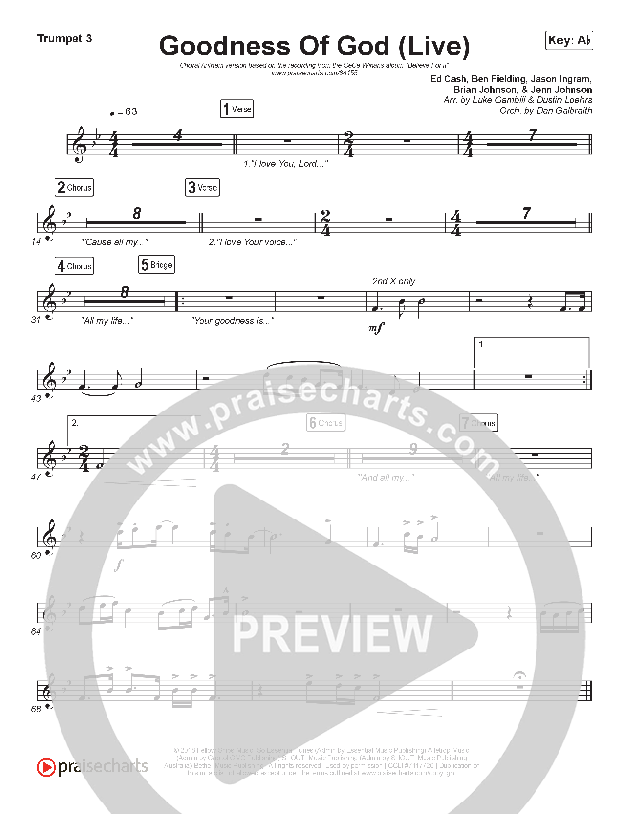 Goodness Of God (Choral Anthem SATB) Trumpet 1,2 (CeCe Winans / Arr. Luke Gambill)