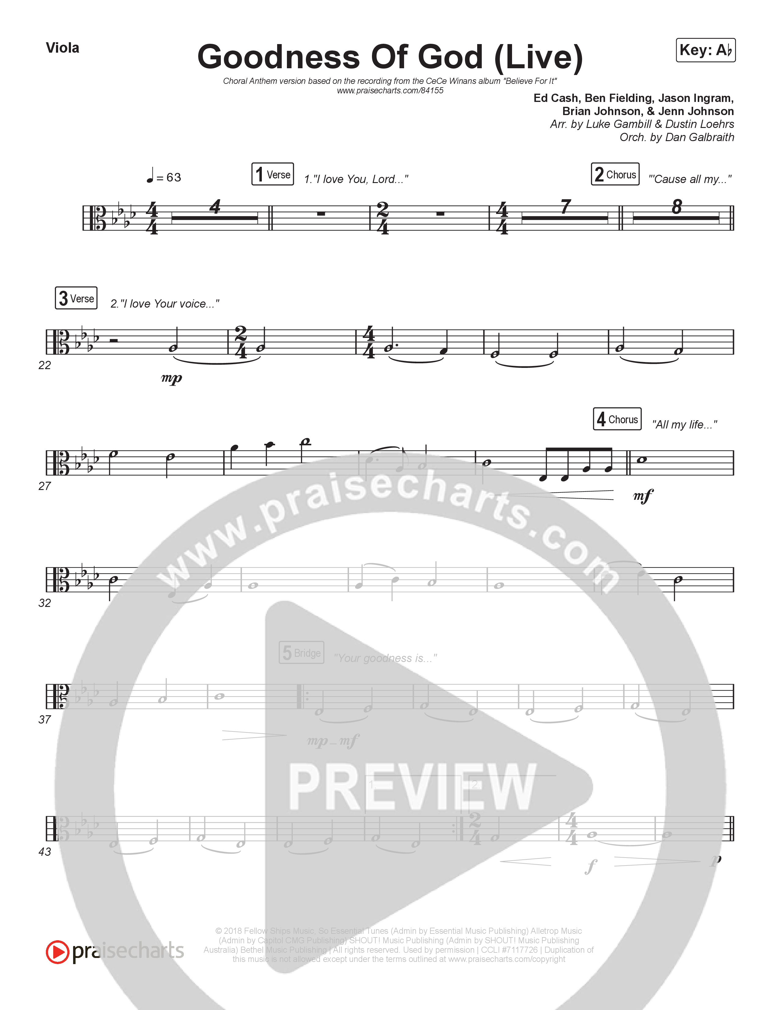 Goodness Of God (Choral Anthem SATB) Viola (CeCe Winans / Arr. Luke Gambill)