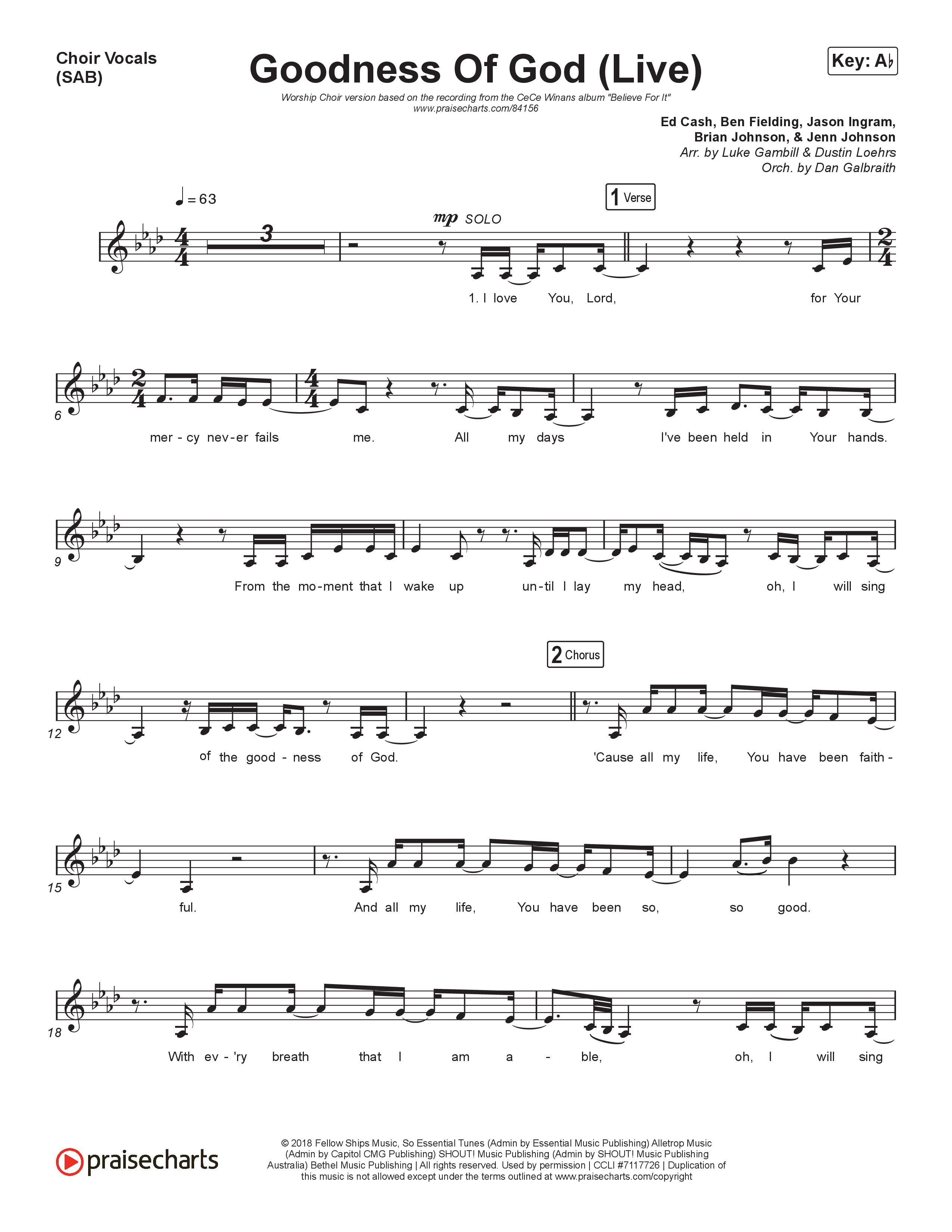 Goodness Of God (Worship Choir/SAB) Choir Sheet (SAB) (CeCe Winans / Arr. Luke Gambill)