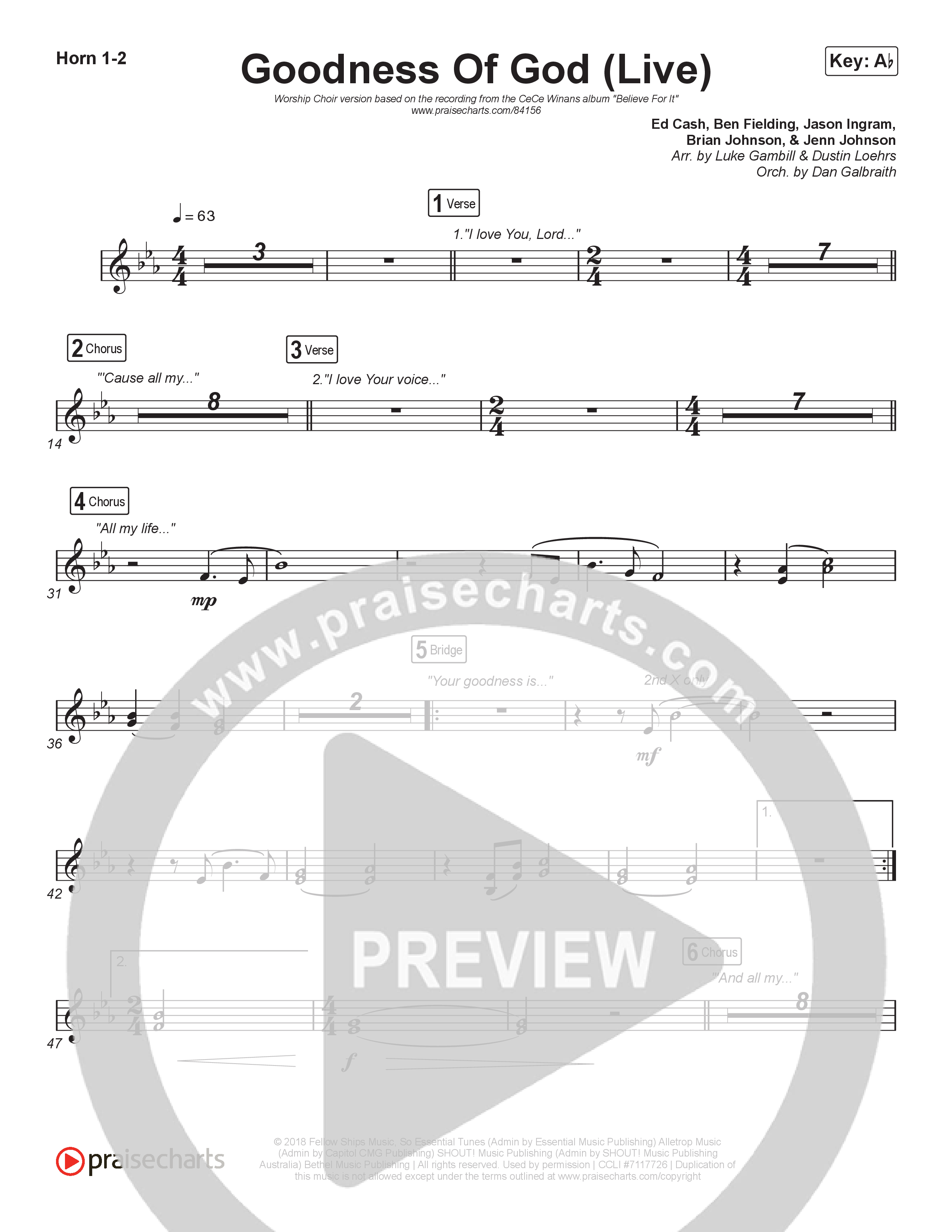 Goodness Of God (Worship Choir/SAB) French Horn 1/2 (CeCe Winans / Arr. Luke Gambill)