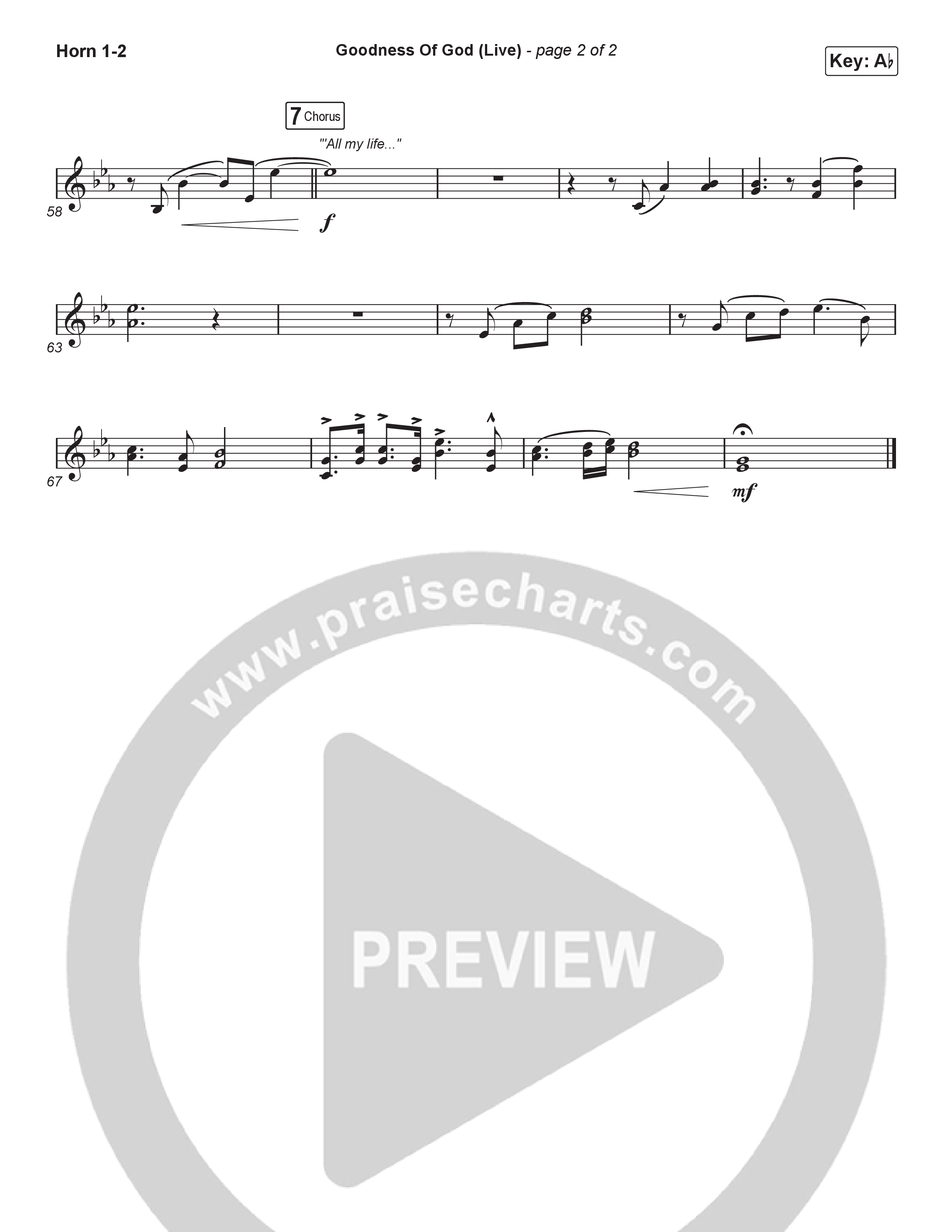 Goodness Of God (Worship Choir/SAB) French Horn 1/2 (CeCe Winans / Arr. Luke Gambill)