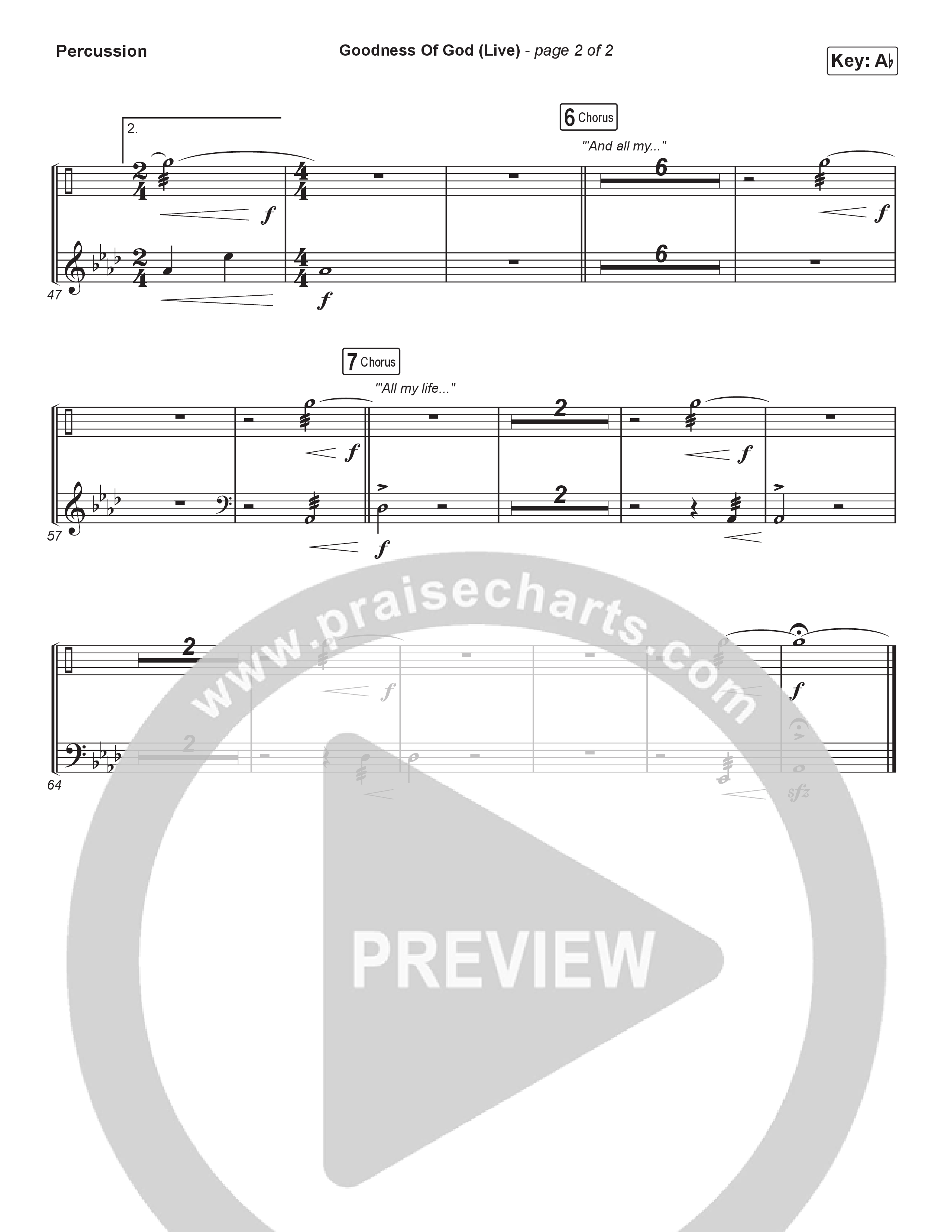 Goodness Of God (Worship Choir/SAB) Percussion (CeCe Winans / Arr. Luke Gambill)