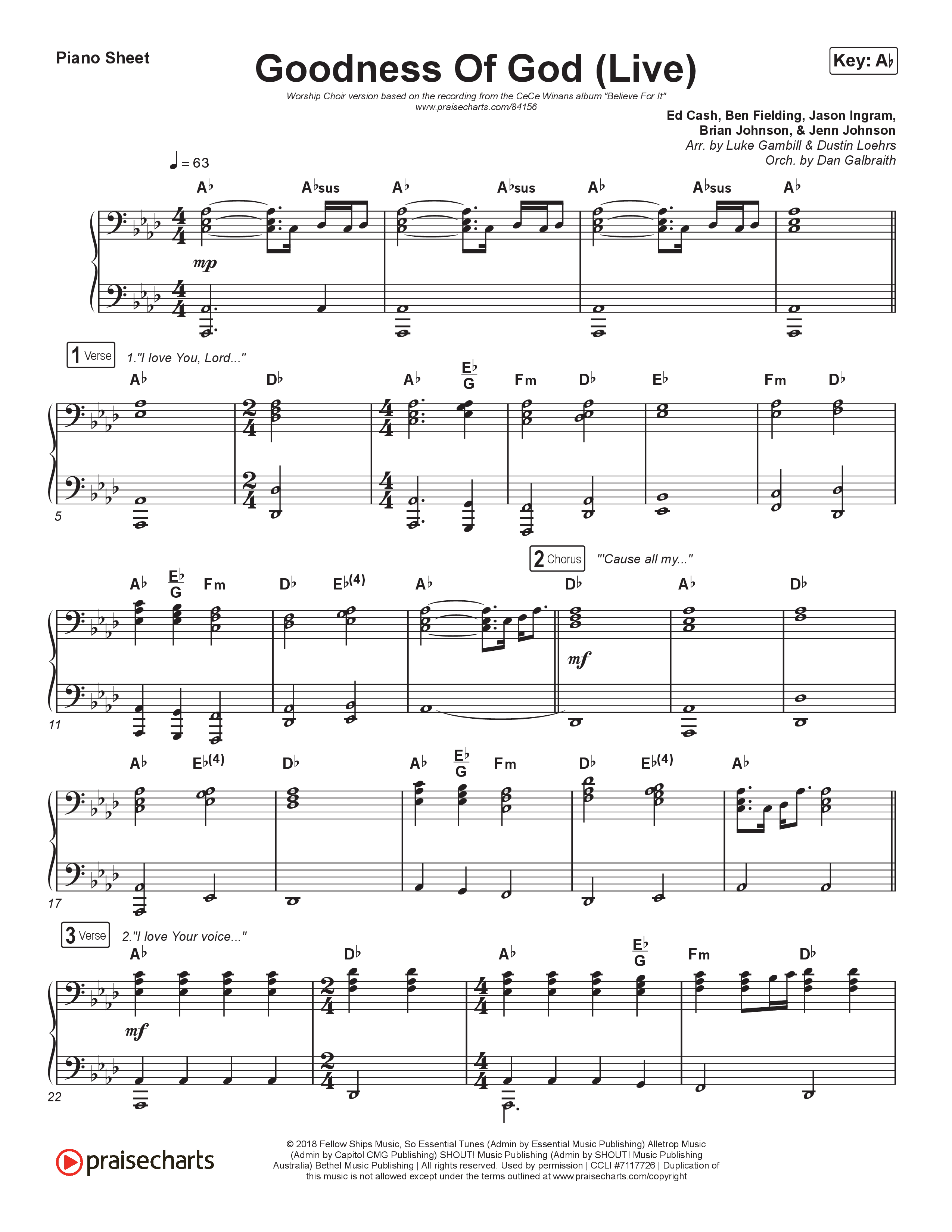 Goodness Of God (Worship Choir/SAB) Piano Sheet (CeCe Winans / Arr. Luke Gambill)