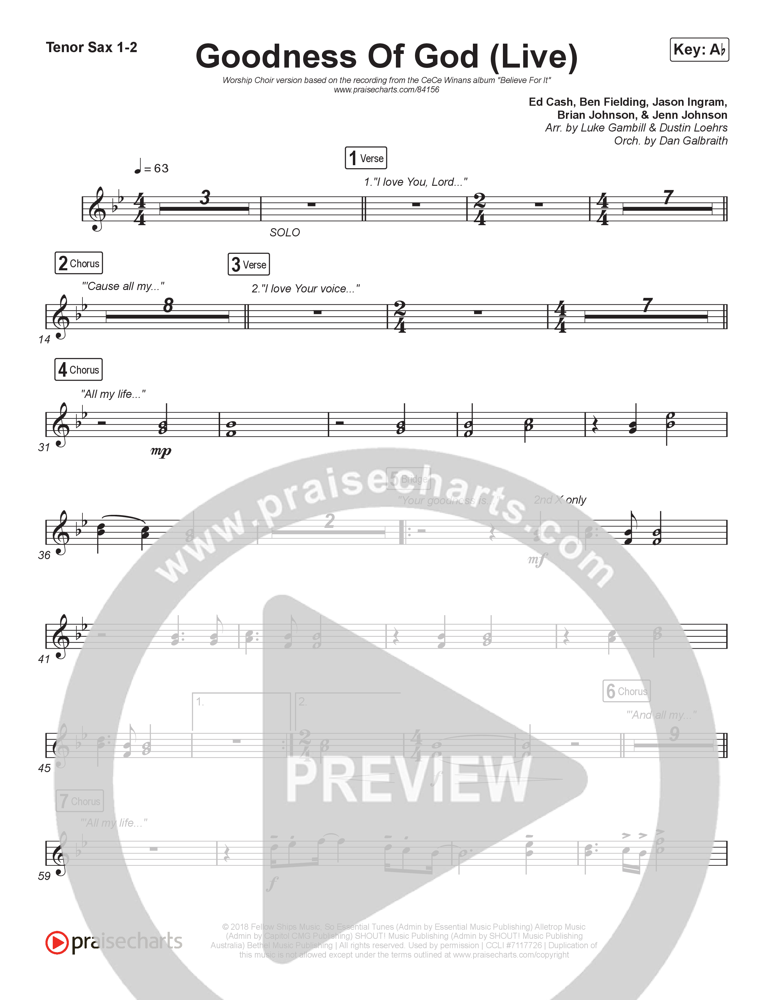 Goodness Of God (Worship Choir/SAB) Tenor Sax 1/2 (CeCe Winans / Arr. Luke Gambill)