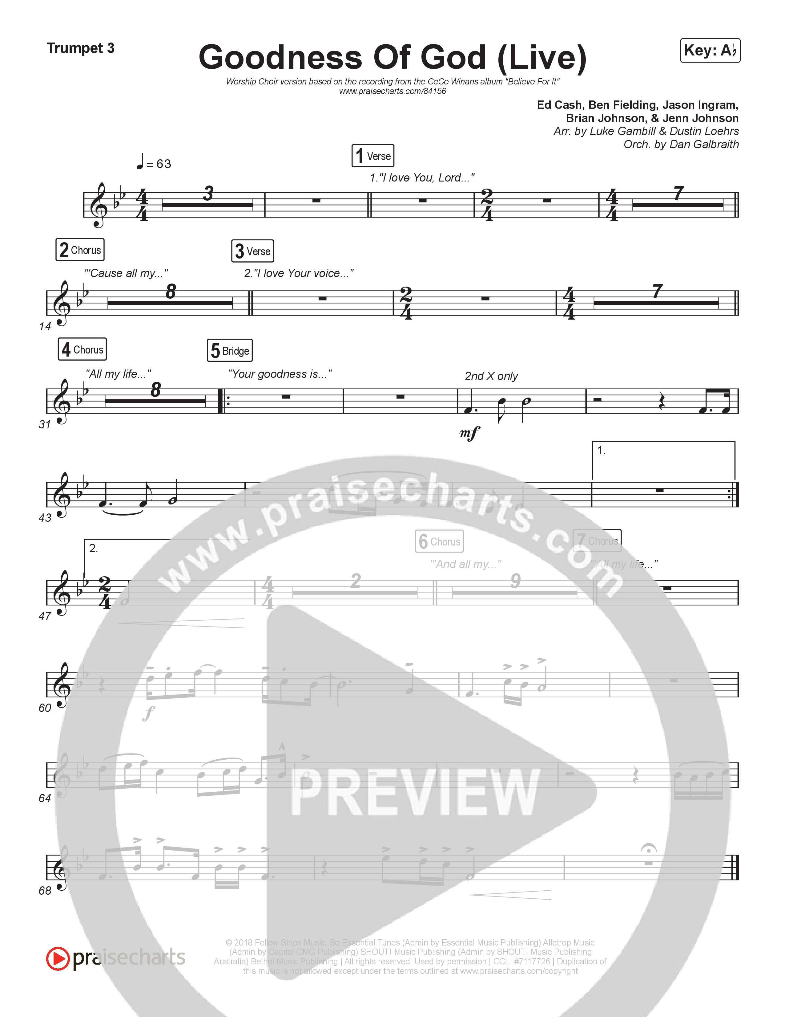 Goodness Of God (Worship Choir/SAB) Trumpet 3 (CeCe Winans / Arr. Luke Gambill)