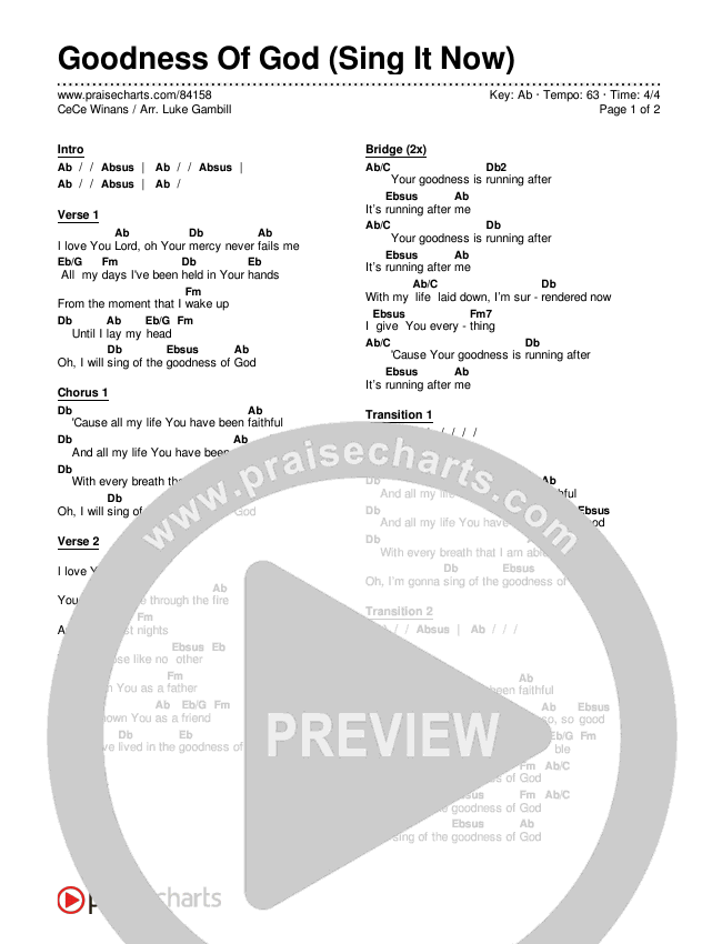 Goodness Of God (Sing It Now) Chords & Lyrics (CeCe Winans / Arr. Luke Gambill)