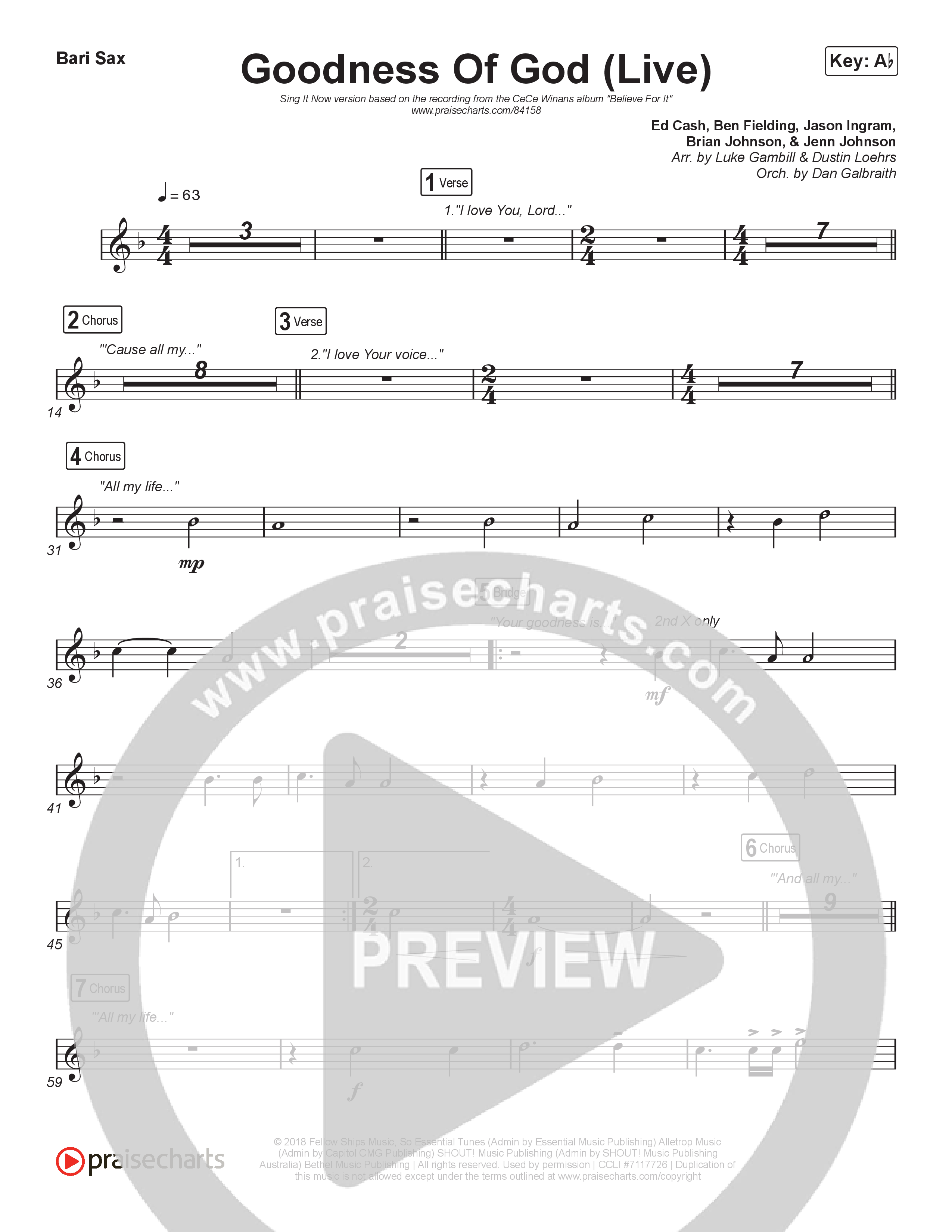 Goodness Of God (Sing It Now) Bari Sax (CeCe Winans / Arr. Luke Gambill)