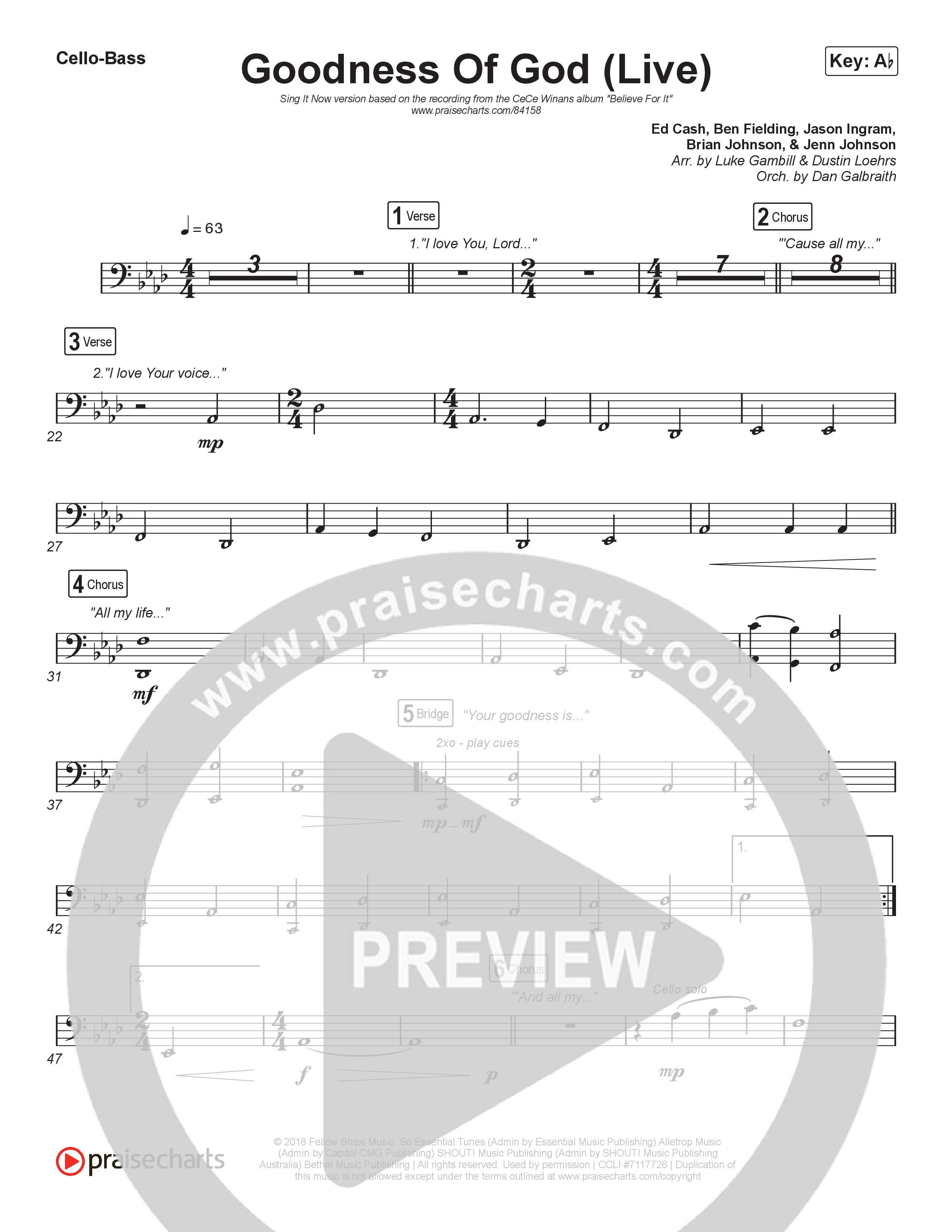 Goodness Of God (Sing It Now) Cello/Bass (CeCe Winans / Arr. Luke Gambill)