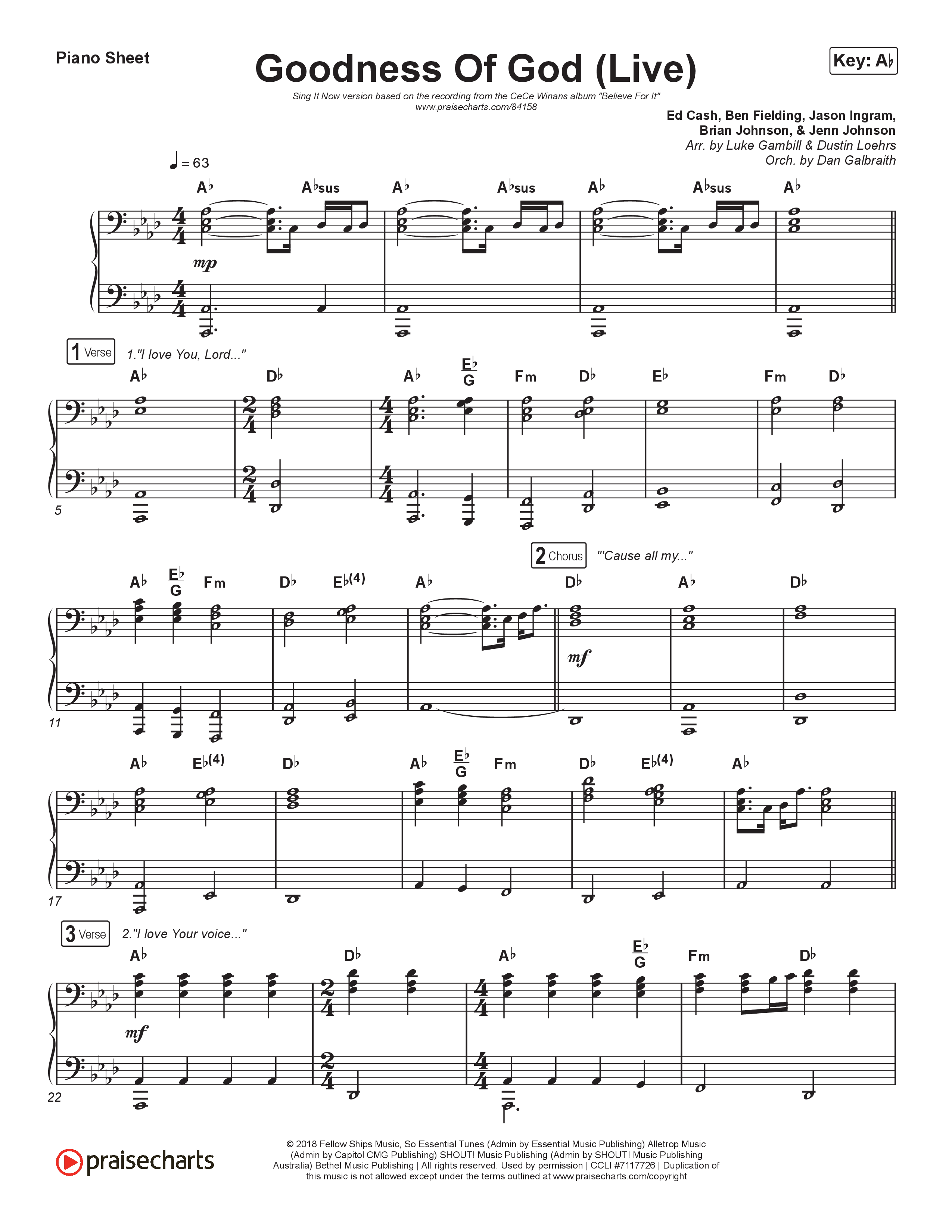 Goodness Of God (Sing It Now) Piano Sheet (CeCe Winans / Arr. Luke Gambill)