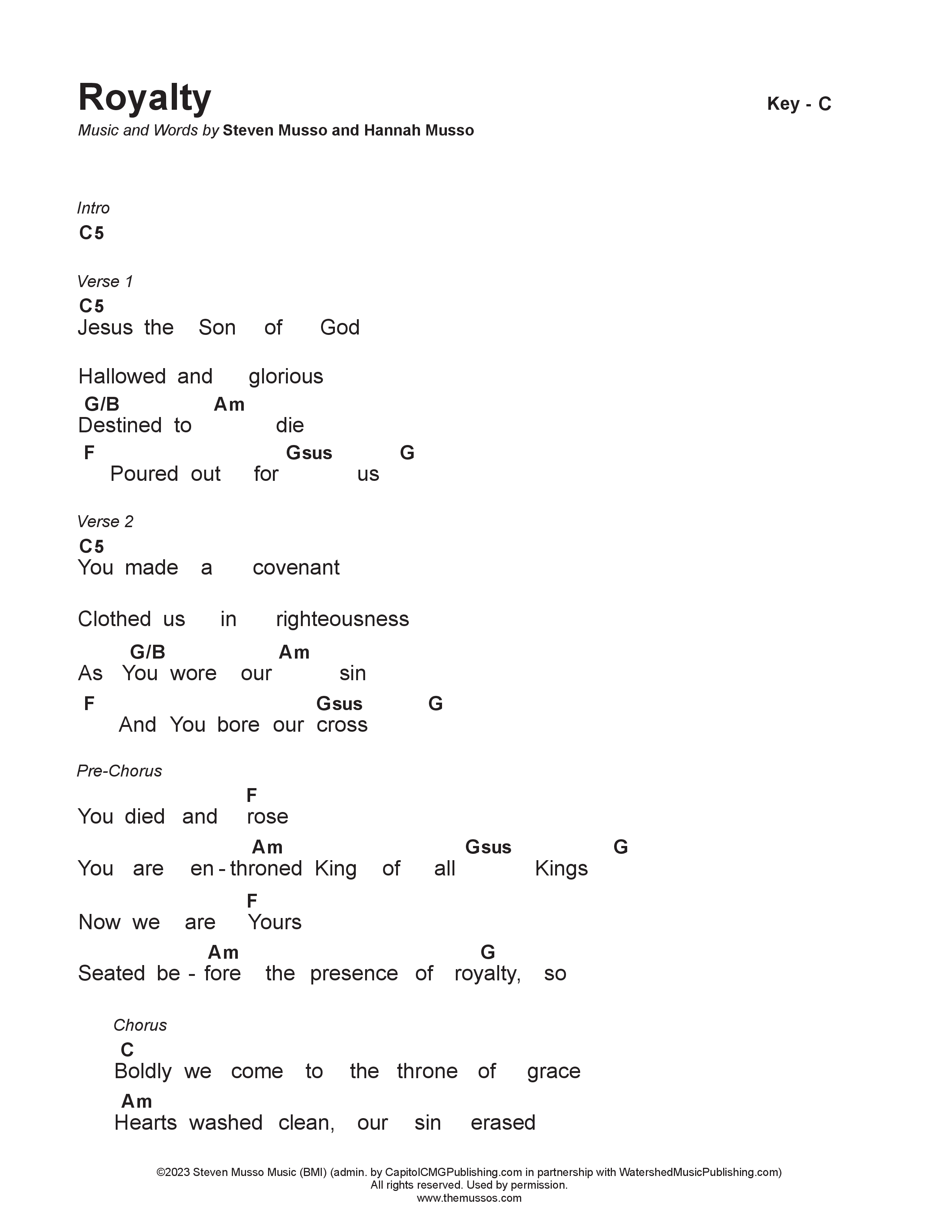 Royalty Chord Chart (Steven & Hannah Musso)