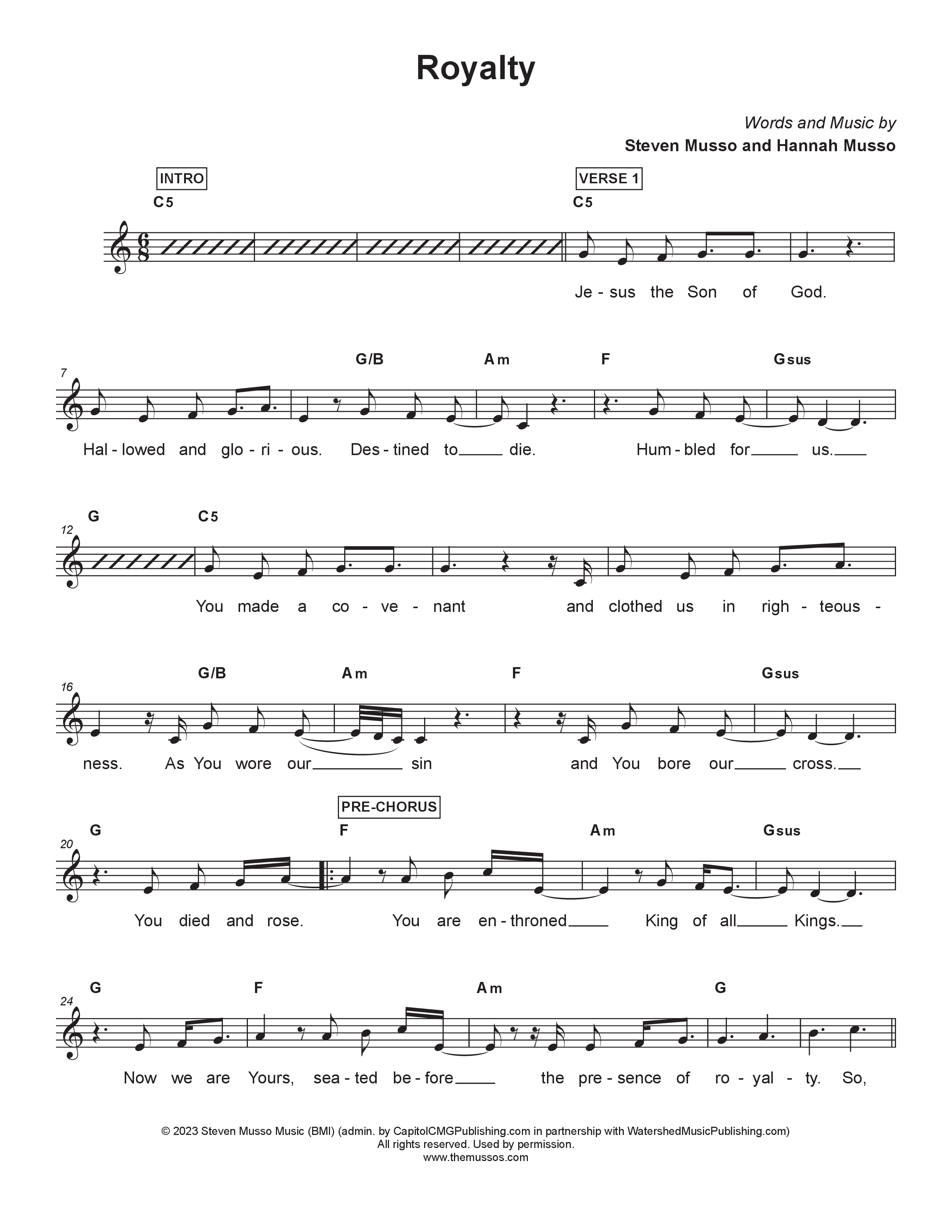 Royalty Lead Sheet Melody (Steven & Hannah Musso)