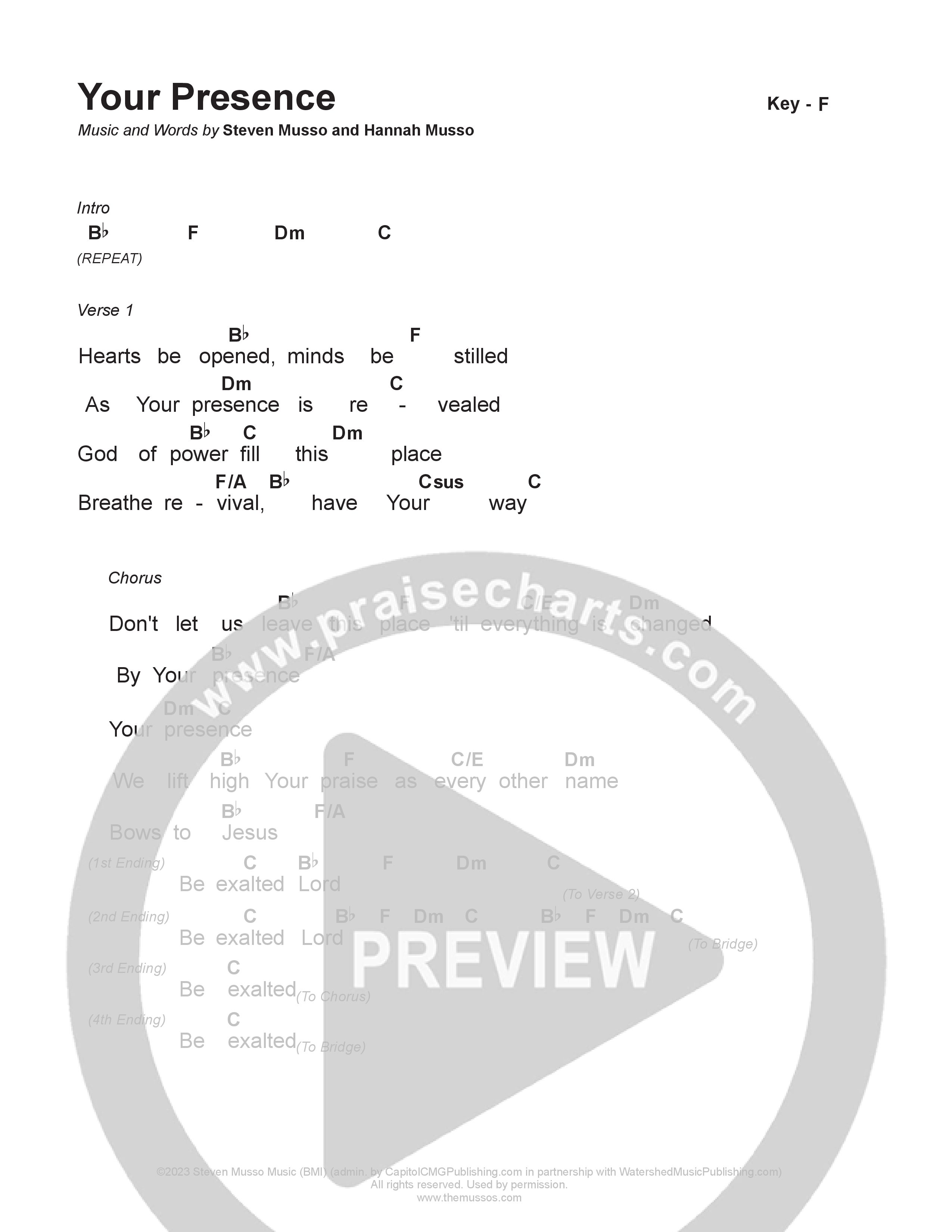 Your Presence Chord Chart (Steven & Hannah Musso)