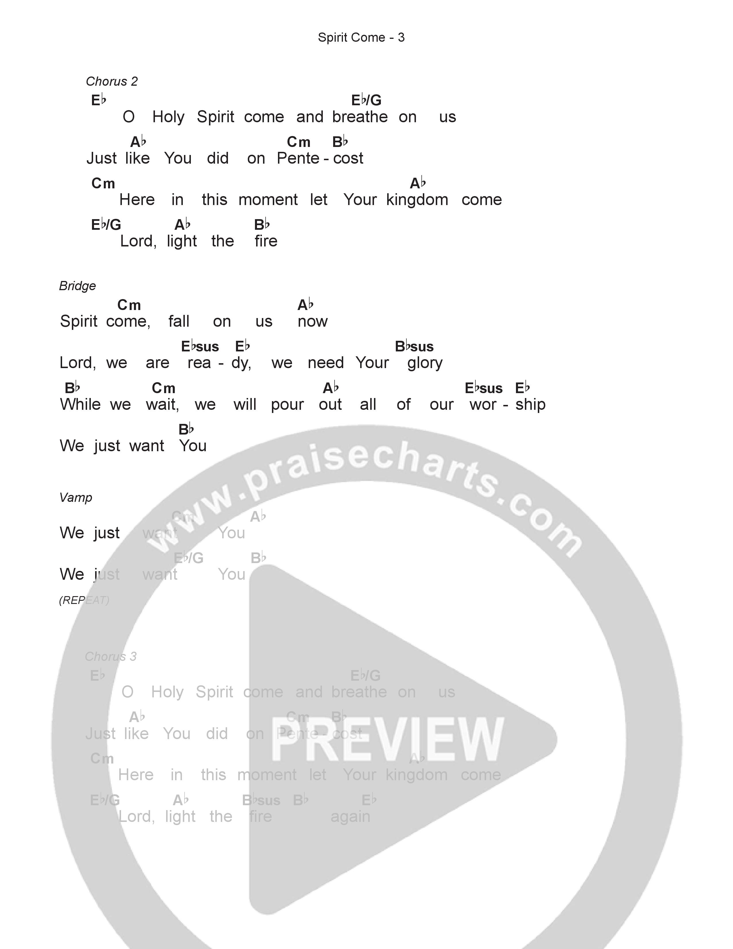 Spirit Come Chord Chart (Steven & Hannah Musso)