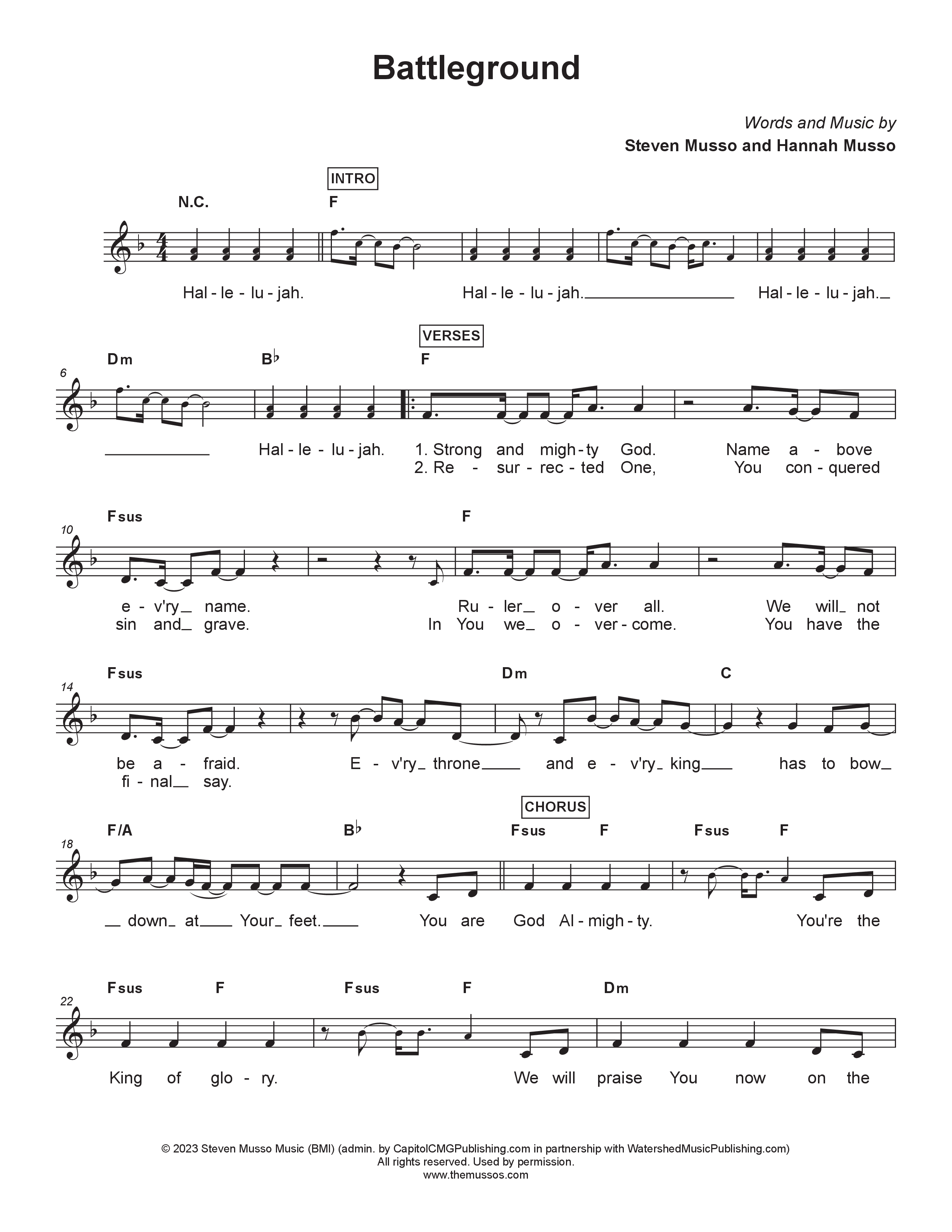 Battleground Lead Sheet Melody (Steven & Hannah Musso)