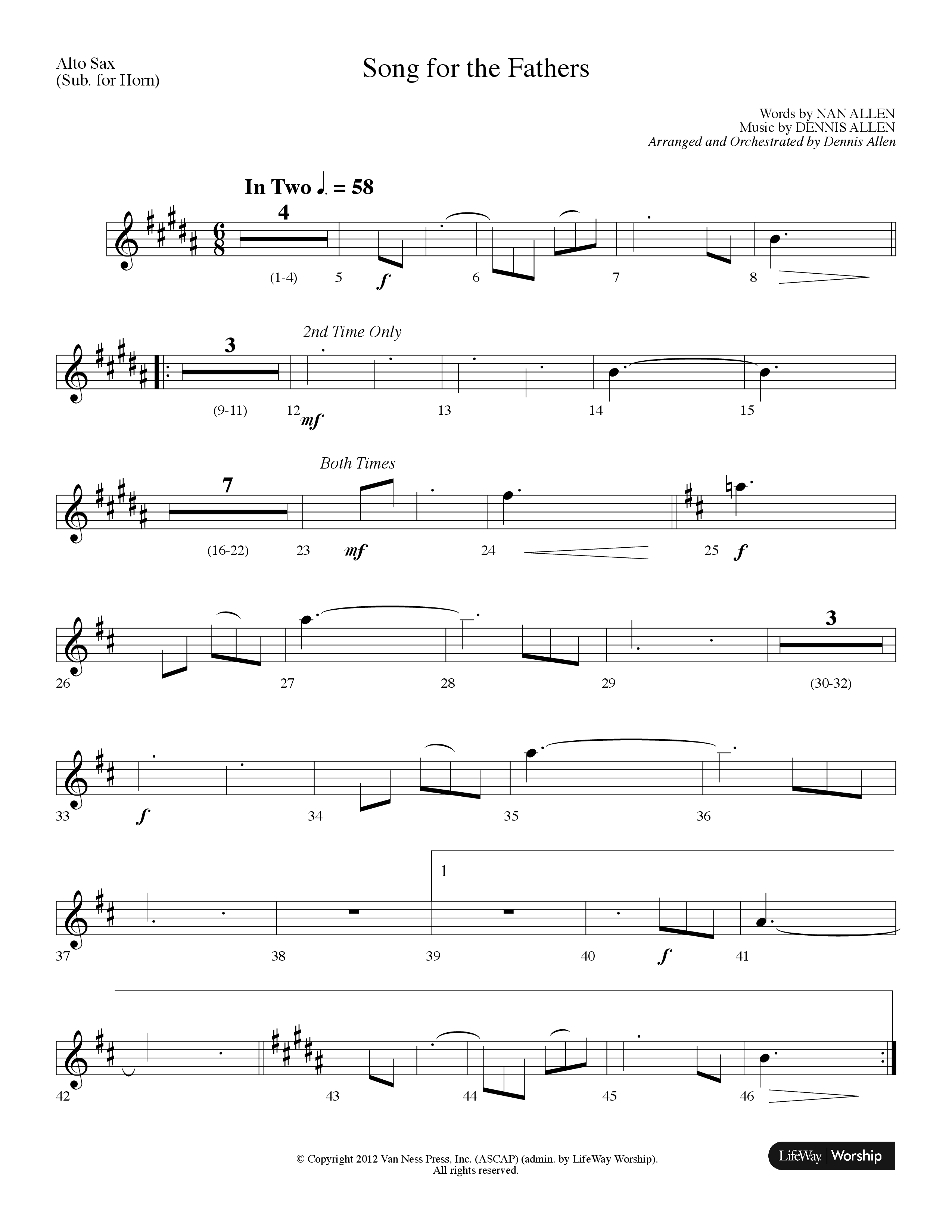 Song For The Fathers (Choral Anthem SATB) Alto Sax (Lifeway Choral / Arr. Dennis Allen)
