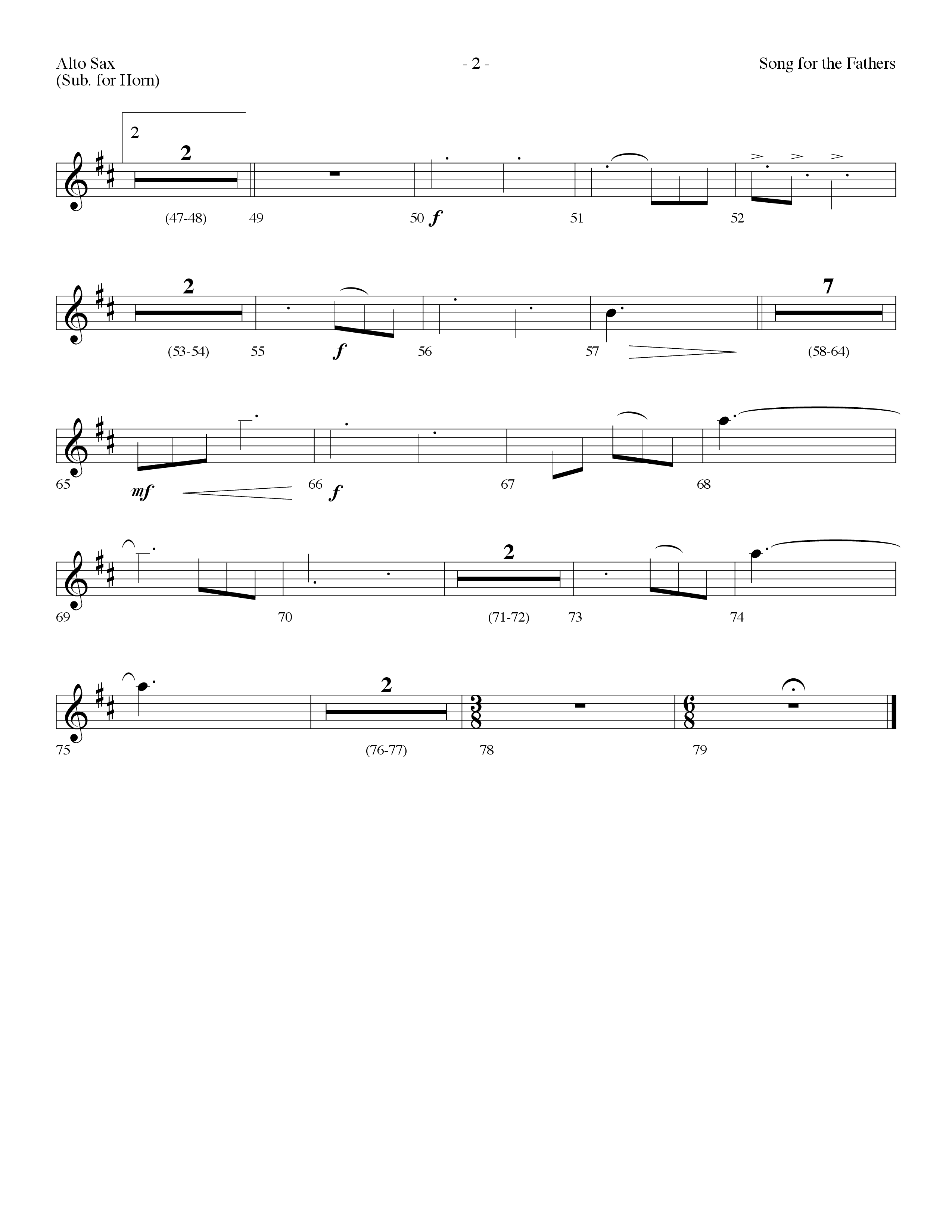 Song For The Fathers (Choral Anthem SATB) Alto Sax (Lifeway Choral / Arr. Dennis Allen)