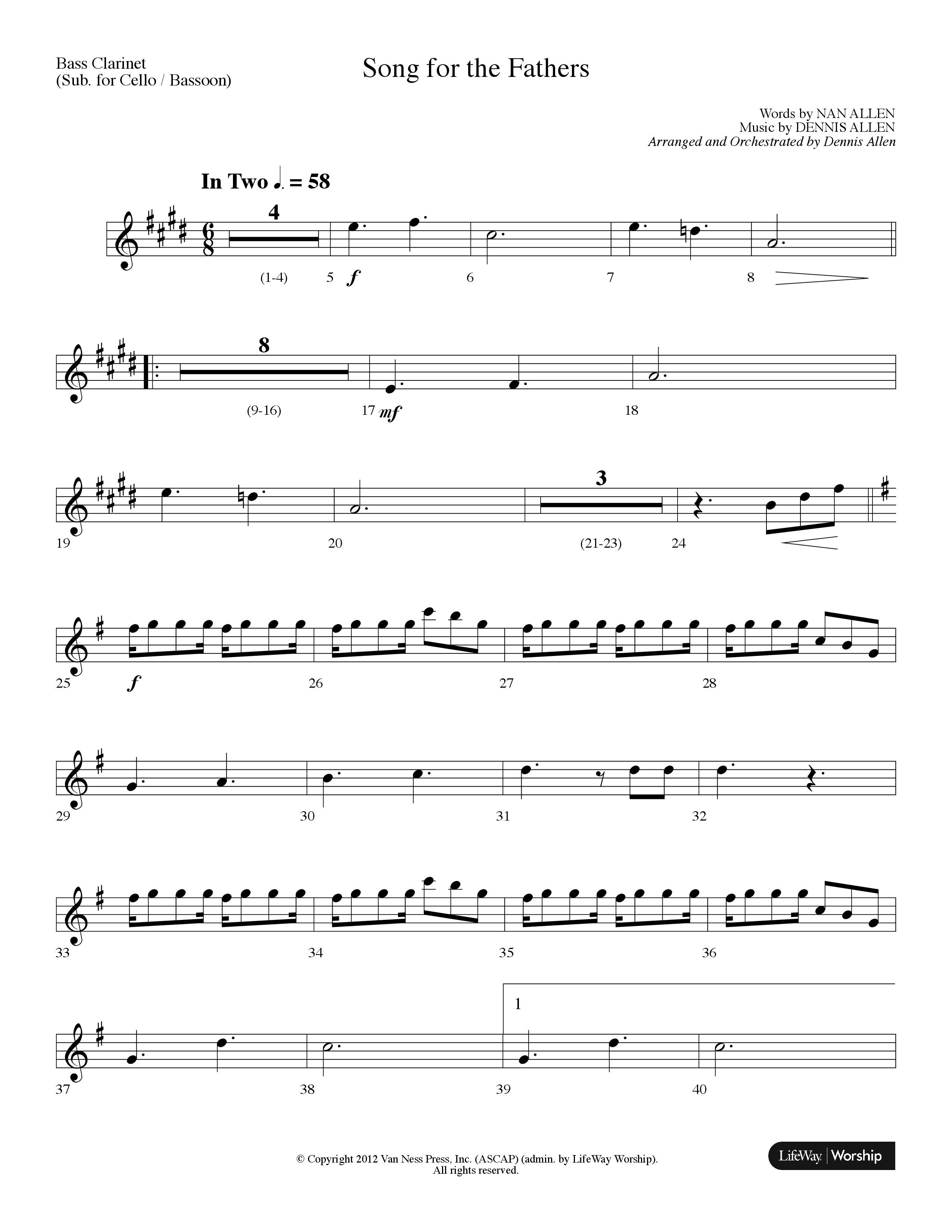 Song For The Fathers (Choral Anthem SATB) Bass Clarinet (Lifeway Choral / Arr. Dennis Allen)
