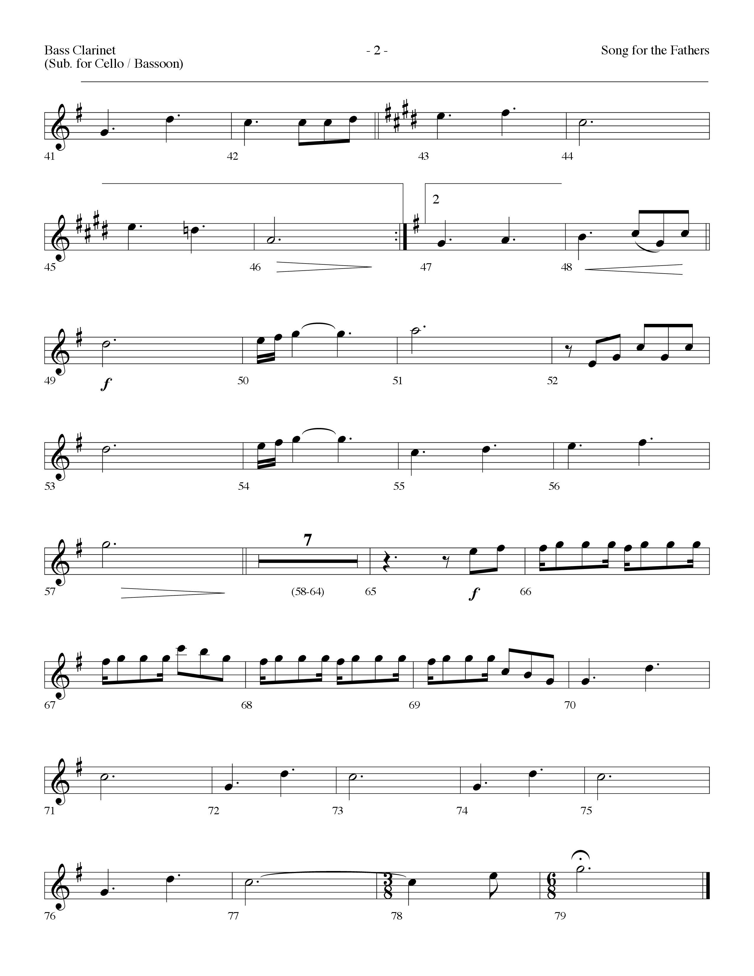 Song For The Fathers (Choral Anthem SATB) Bass Clarinet (Lifeway Choral / Arr. Dennis Allen)