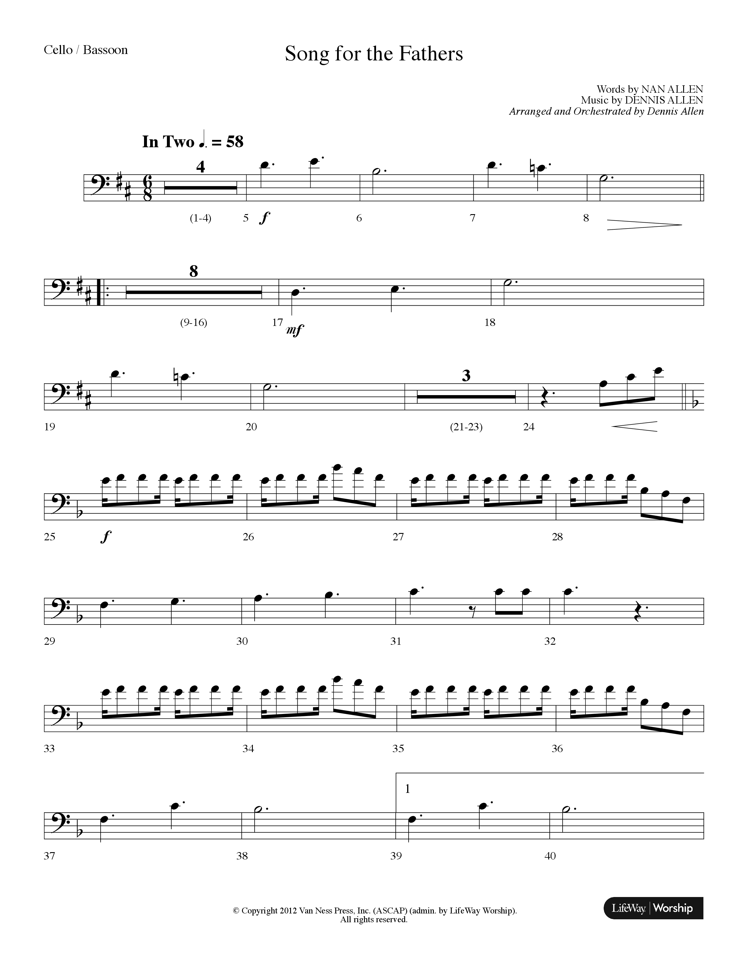 Song For The Fathers (Choral Anthem SATB) Cello (Lifeway Choral / Arr. Dennis Allen)