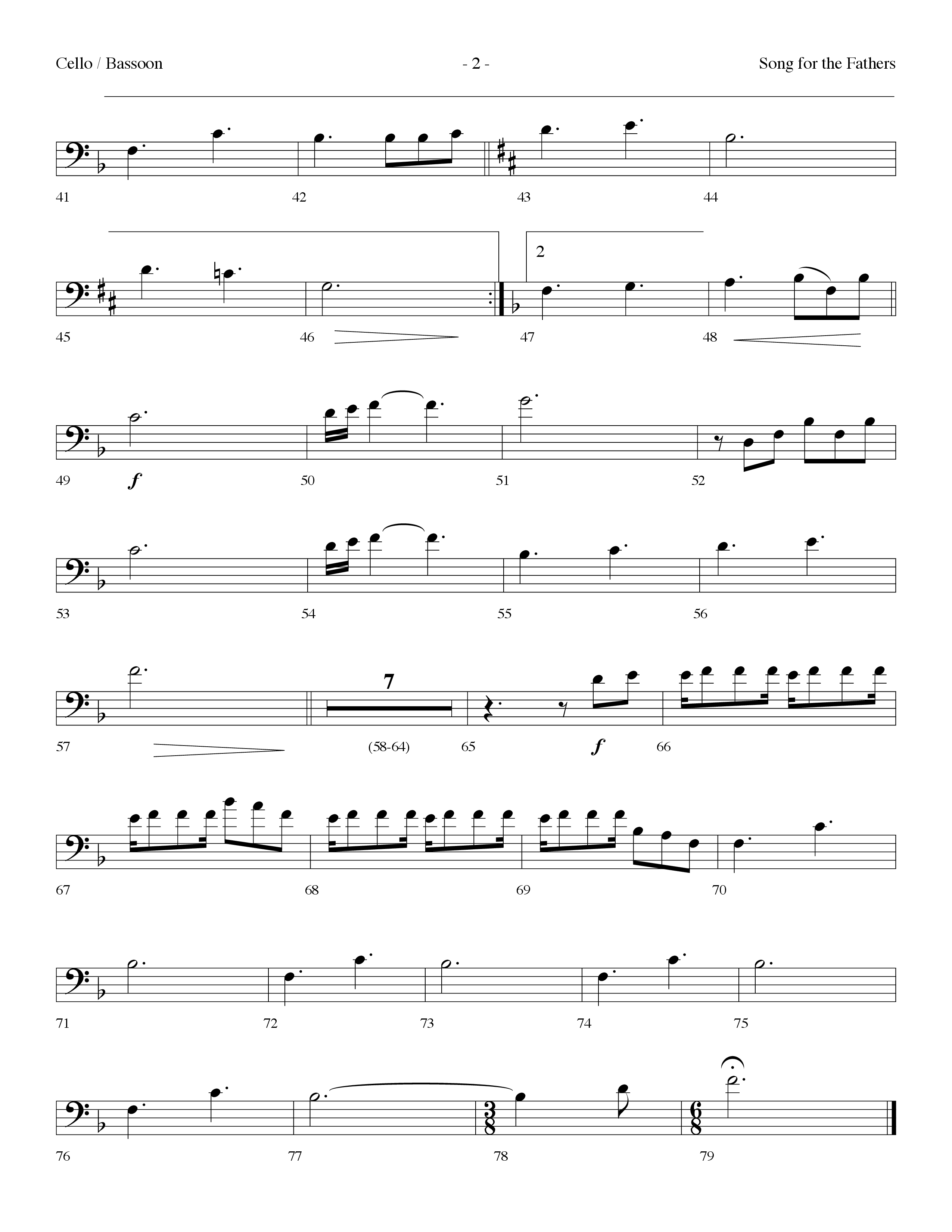 Song For The Fathers (Choral Anthem SATB) Cello (Lifeway Choral / Arr. Dennis Allen)